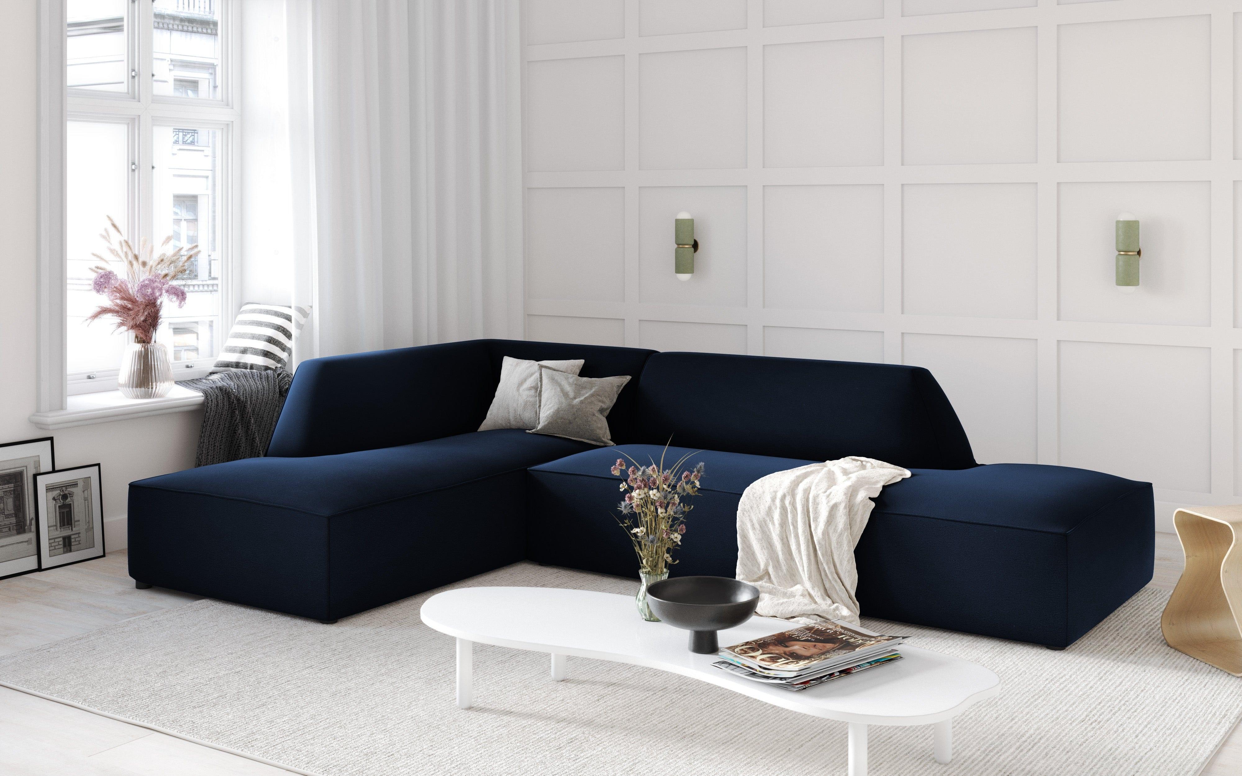 Sofa narożna aksamitna lewostronna RUBY granat królewski Micadoni    Eye on Design