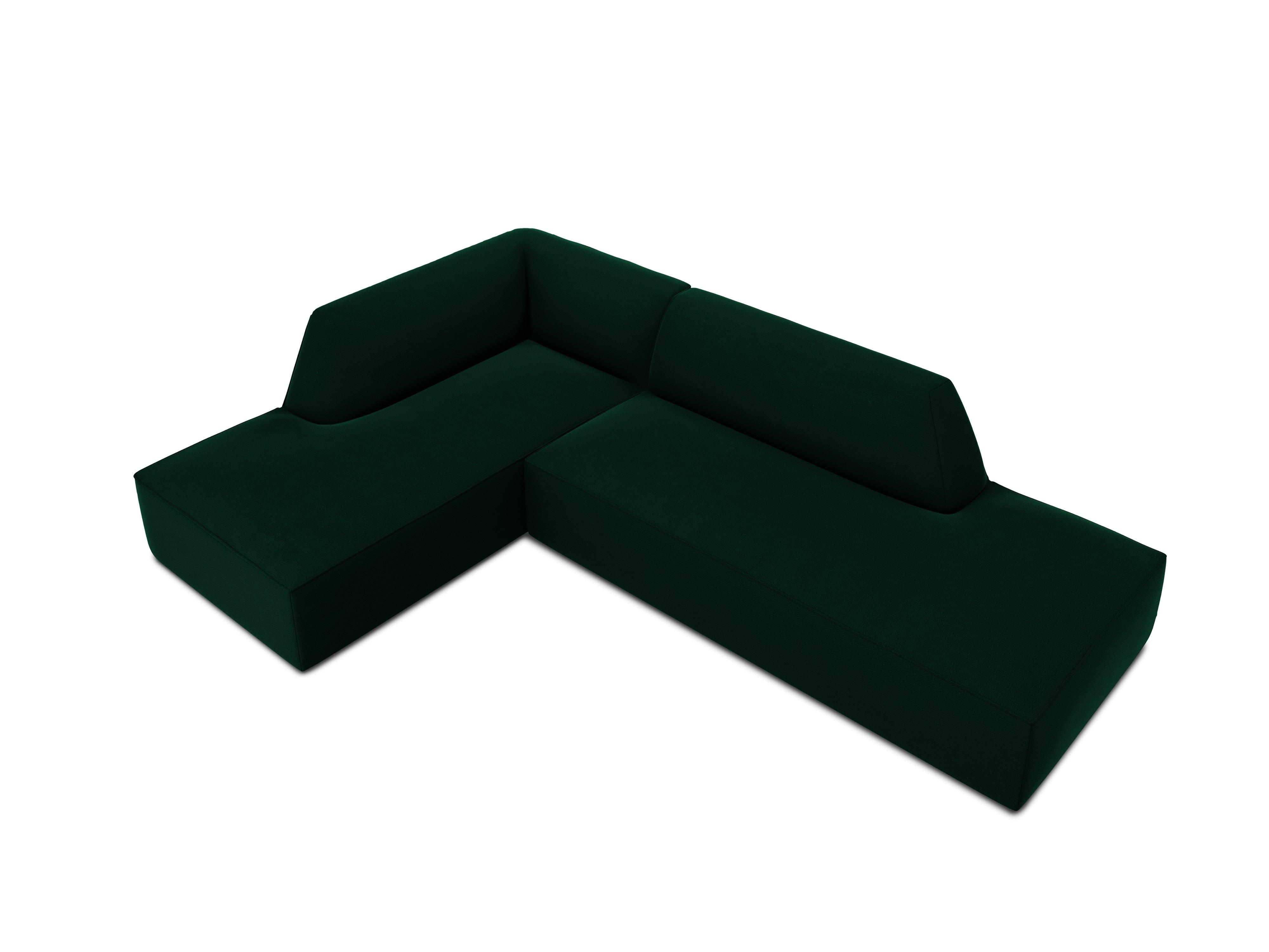 Sofa narożna aksamitna lewostronna RUBY butelkowa zieleń Micadoni    Eye on Design
