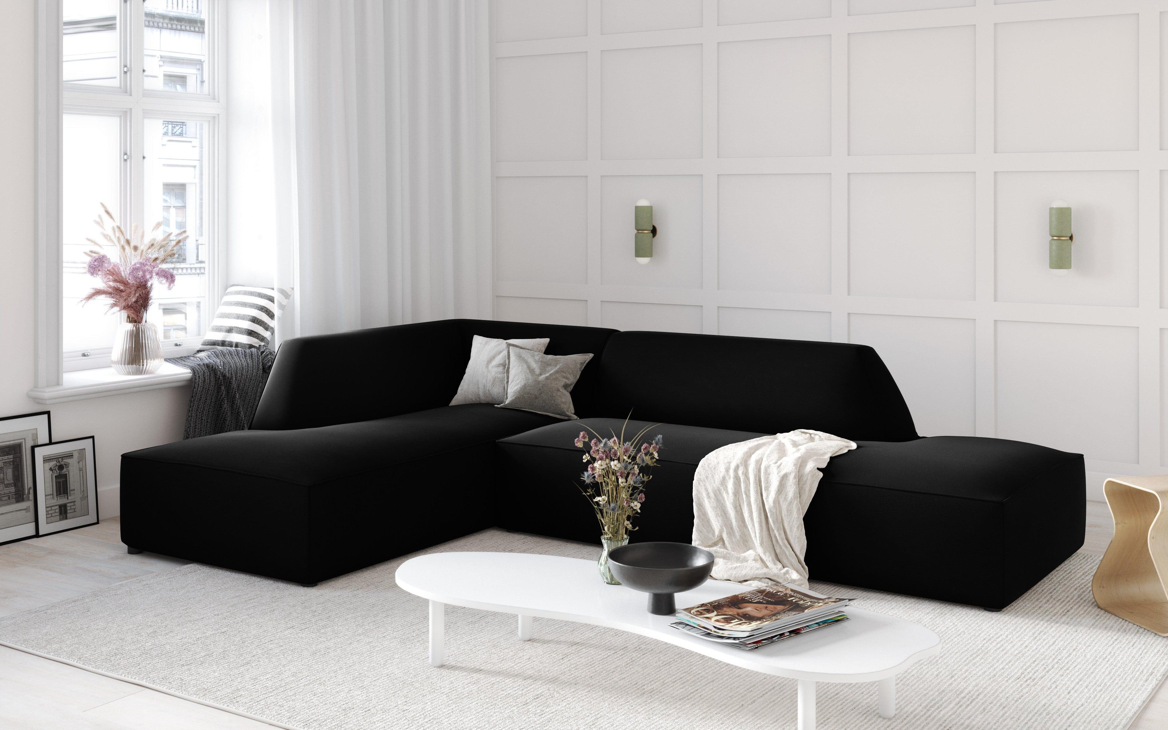 Sofa narożna aksamitna lewostronna RUBY czarny Micadoni    Eye on Design