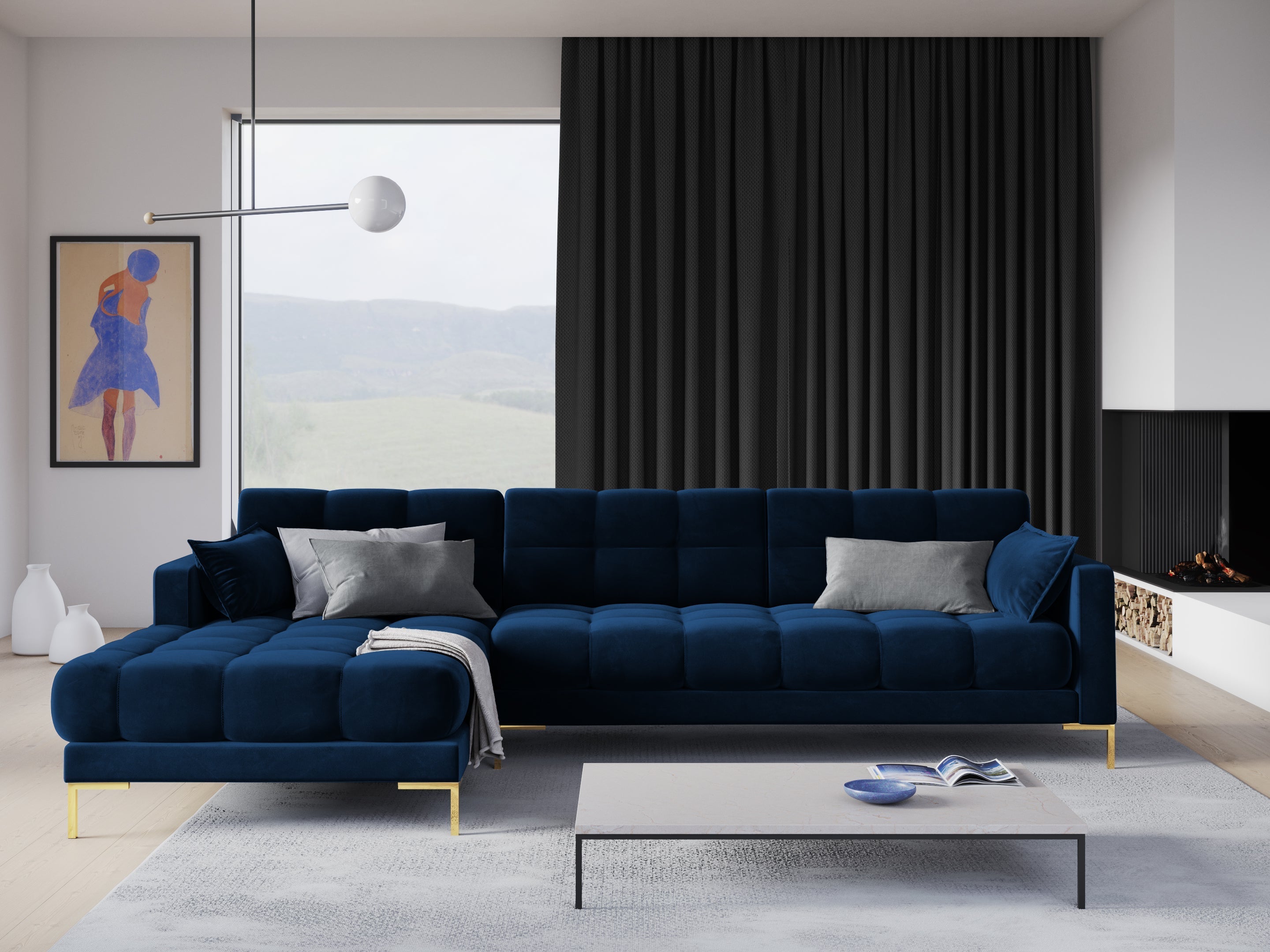 Modern blue corner for the living room