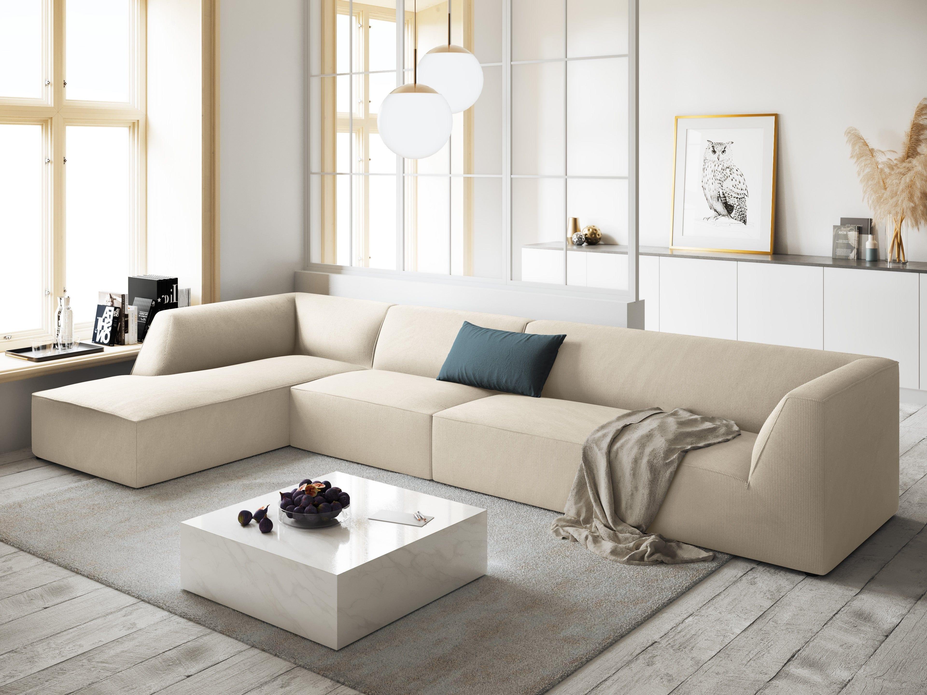 Narożnik sztruksowy 5-osobowy lewostronny RUBY beżowy Micadoni    Eye on Design