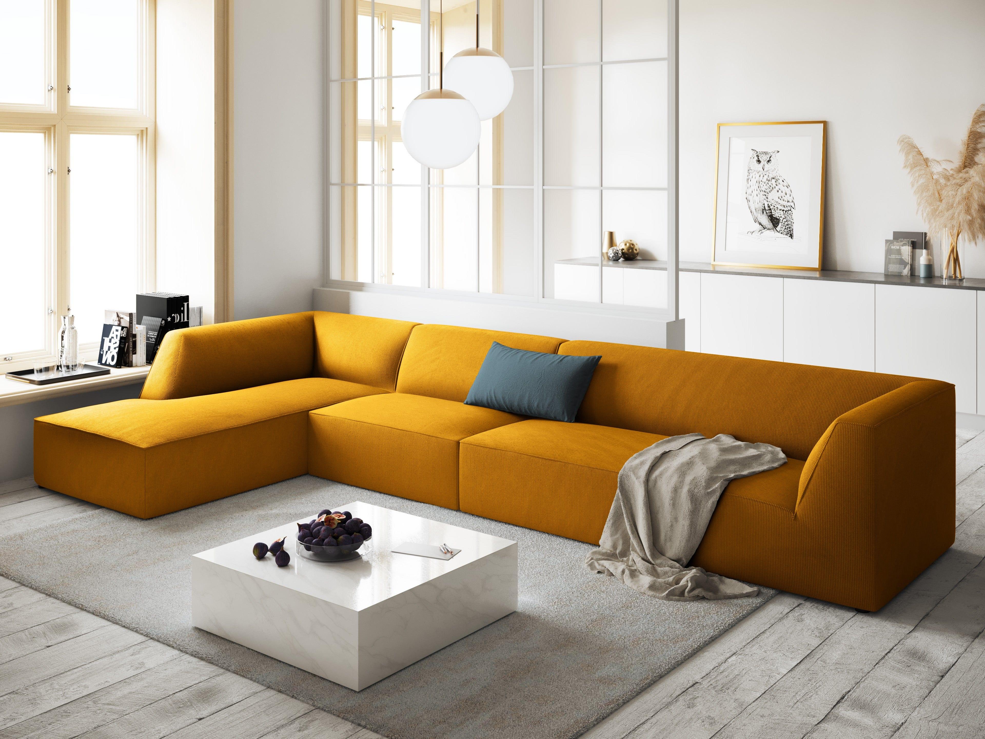 Narożnik sztruksowy 5-osobowy lewostronny RUBY żółty Micadoni    Eye on Design