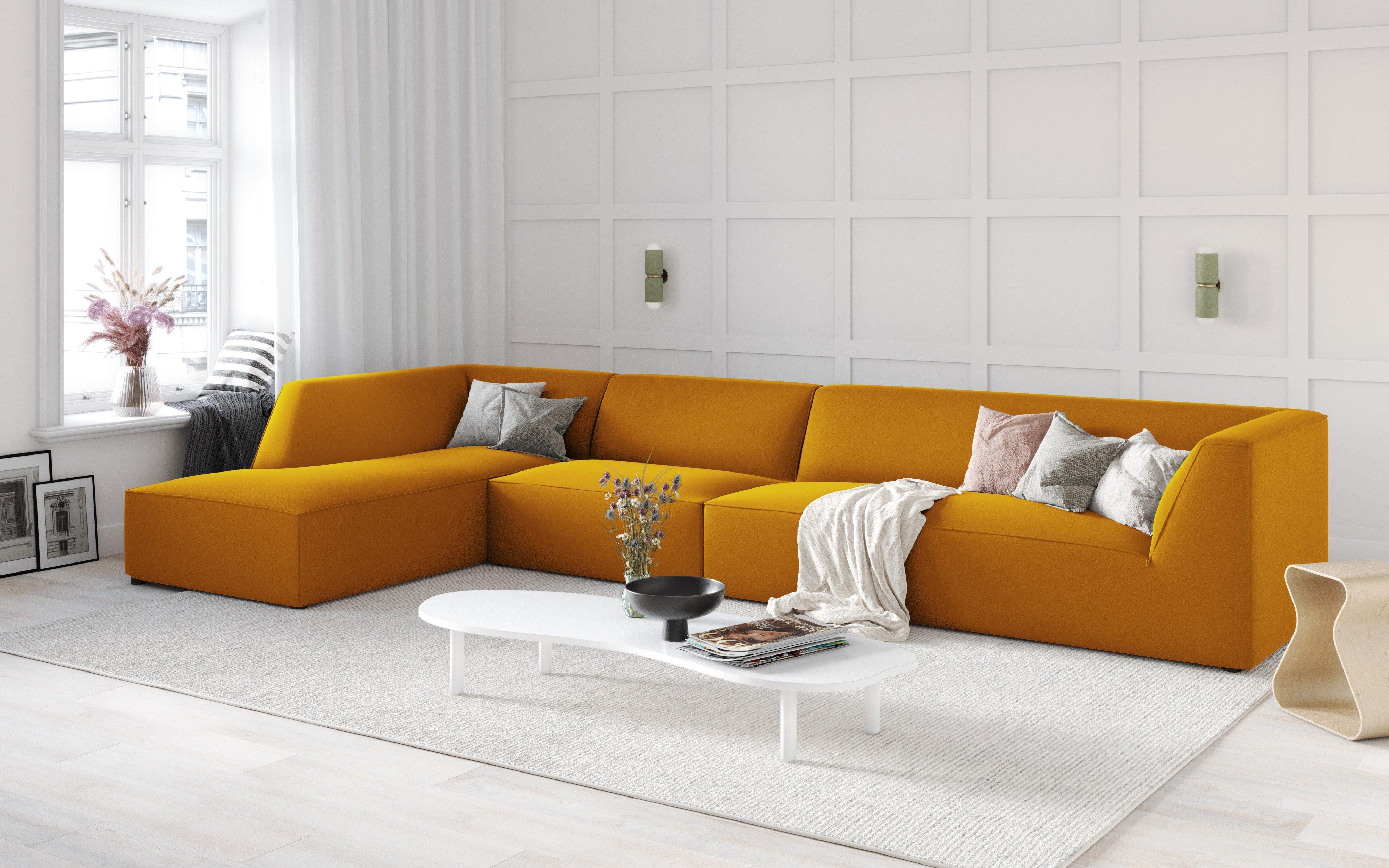 Narożnik aksamitny 5-osobowy lewostronny RUBY żółty Micadoni    Eye on Design