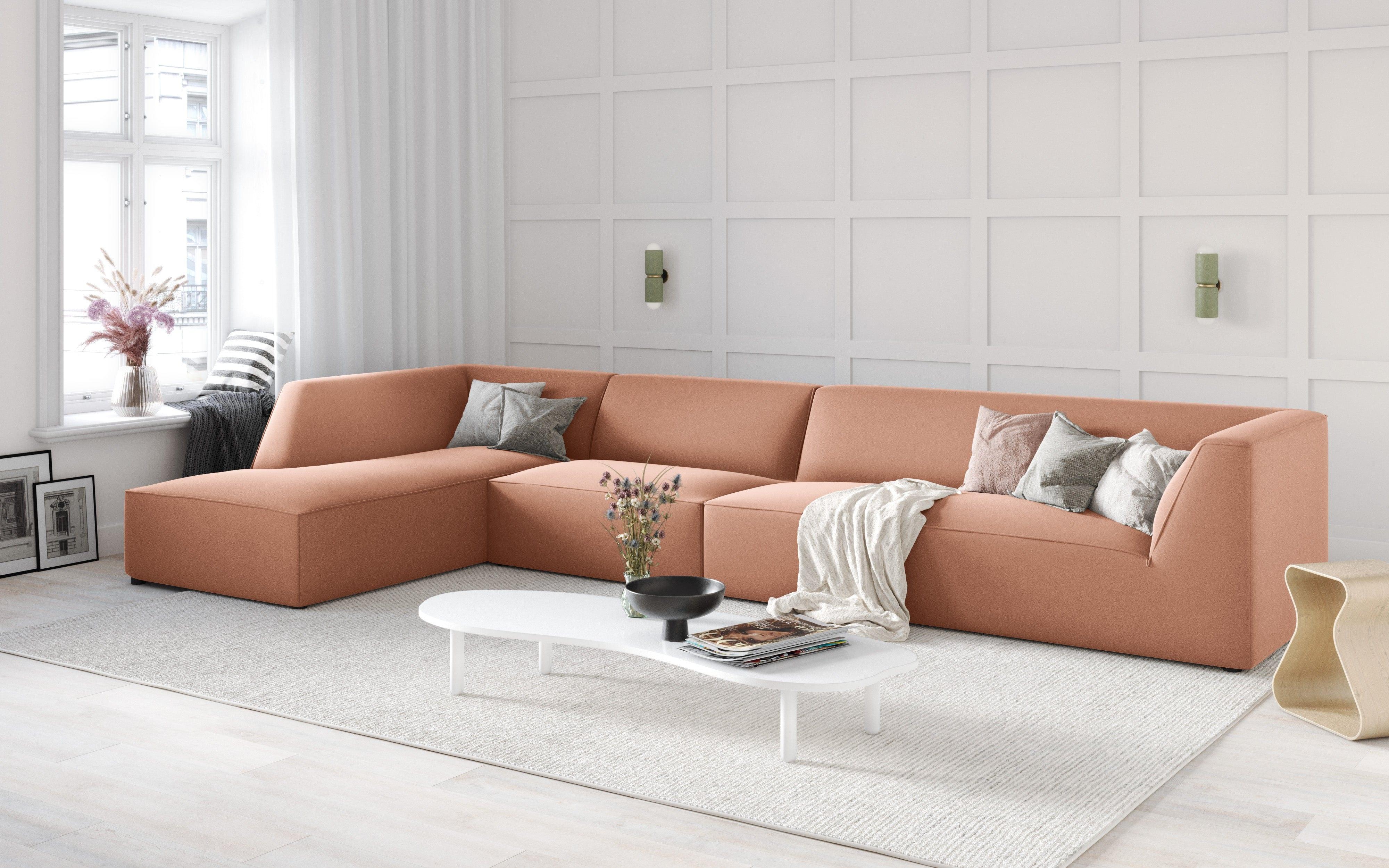 Narożnik aksamitny 5-osobowy lewostronny RUBY łososiowy Micadoni    Eye on Design