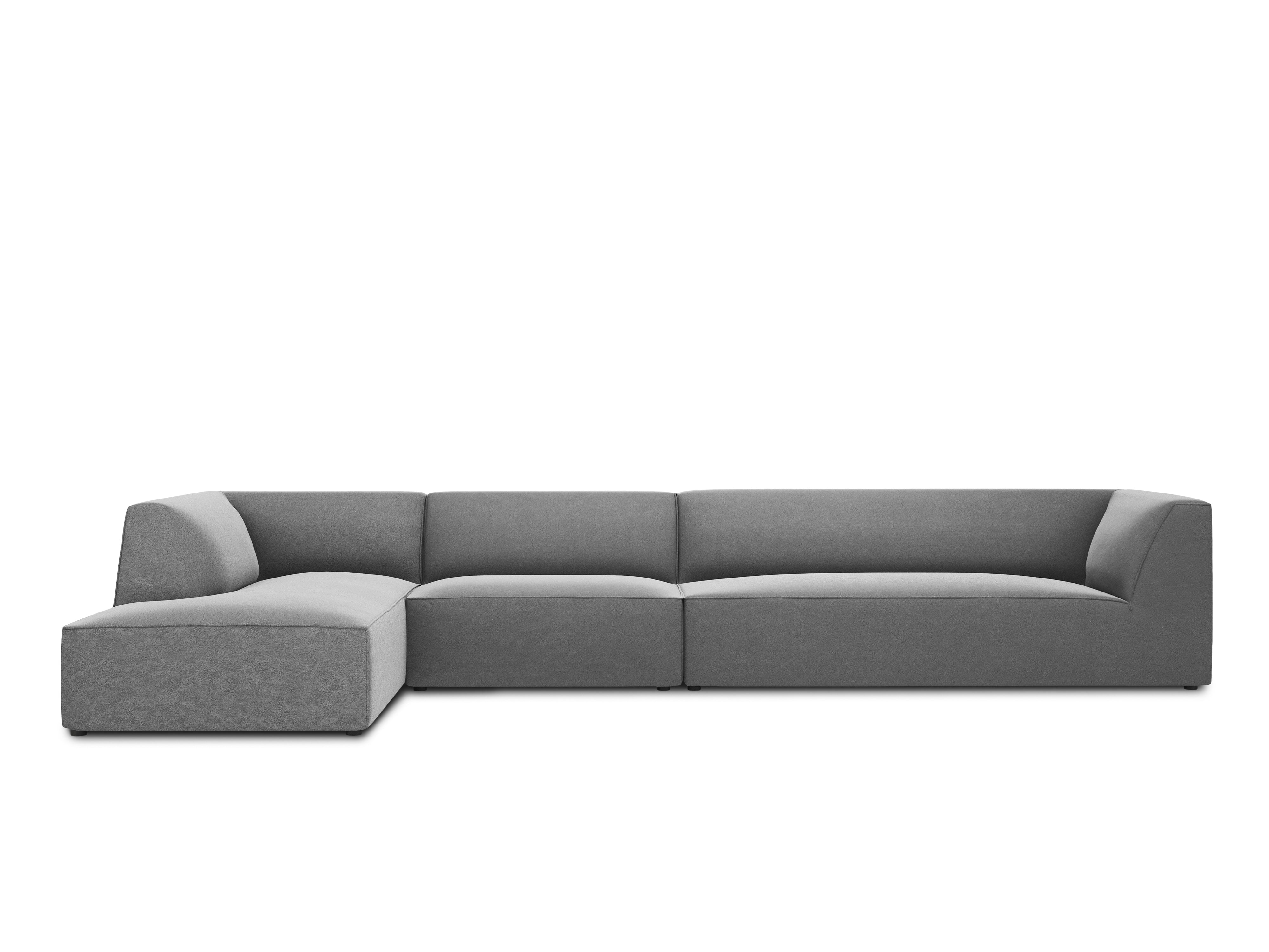 Velvet corner sofa 5 seater left RUBY light grey