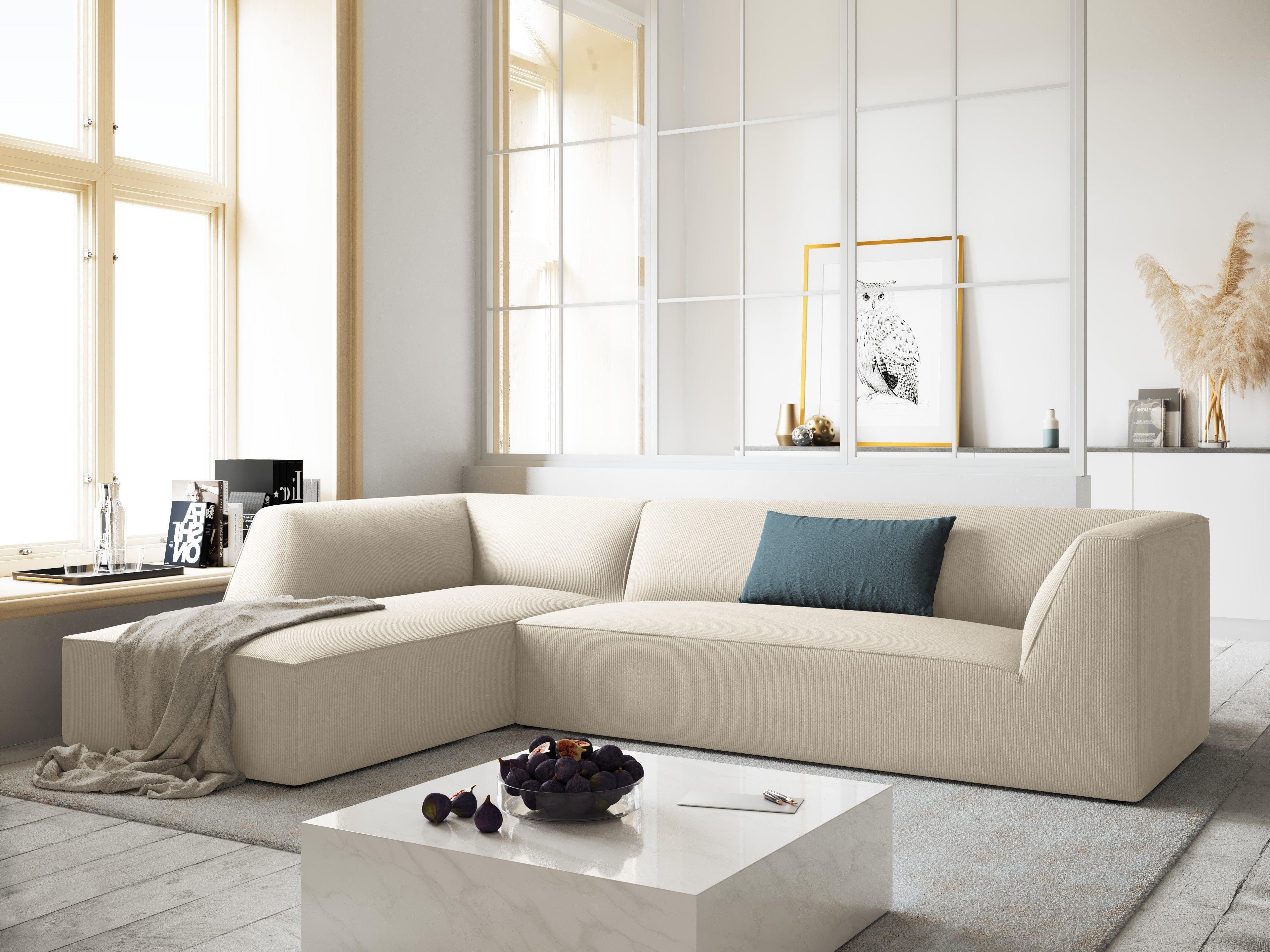Narożnik sztruksowy 4-osobowy lewostronny RUBY beżowy Micadoni    Eye on Design