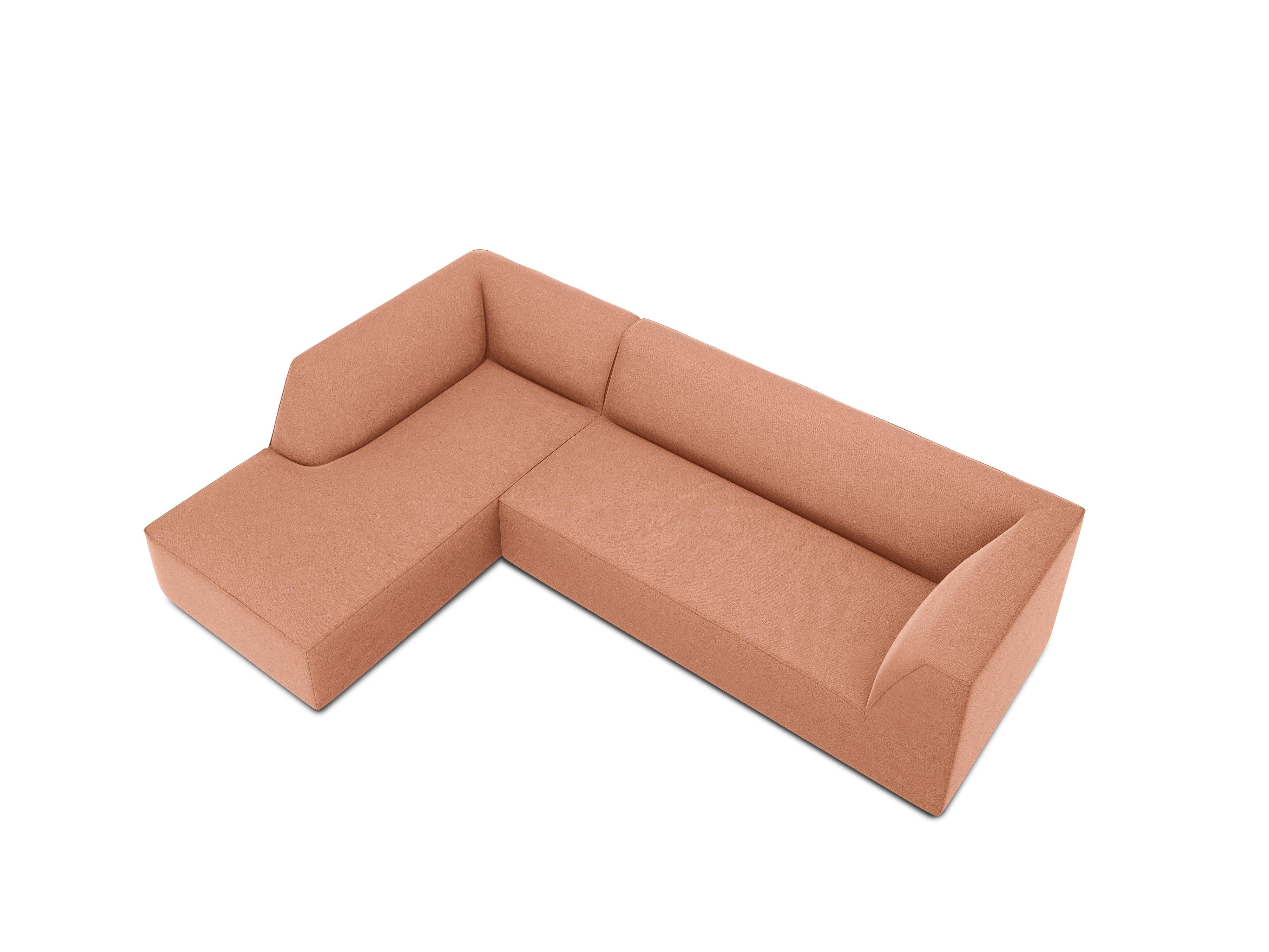 Narożnik aksamitny 4-osobowy lewostronny RUBY łososiowy Micadoni    Eye on Design
