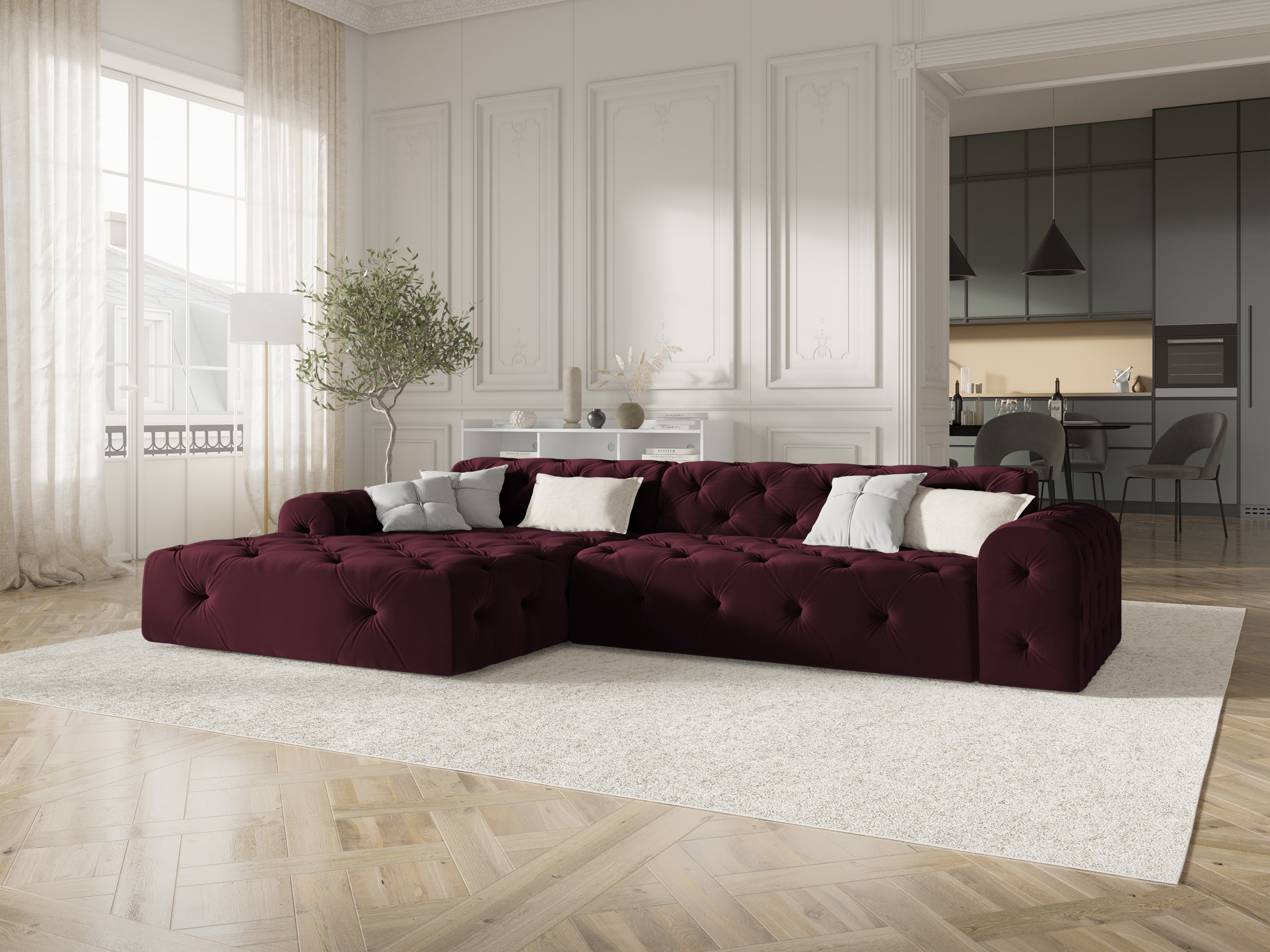Velvet Left Corner Sofa, "Candice", 4 Seats, 260x170x80
Made in Europe, Micadoni, Eye on Design