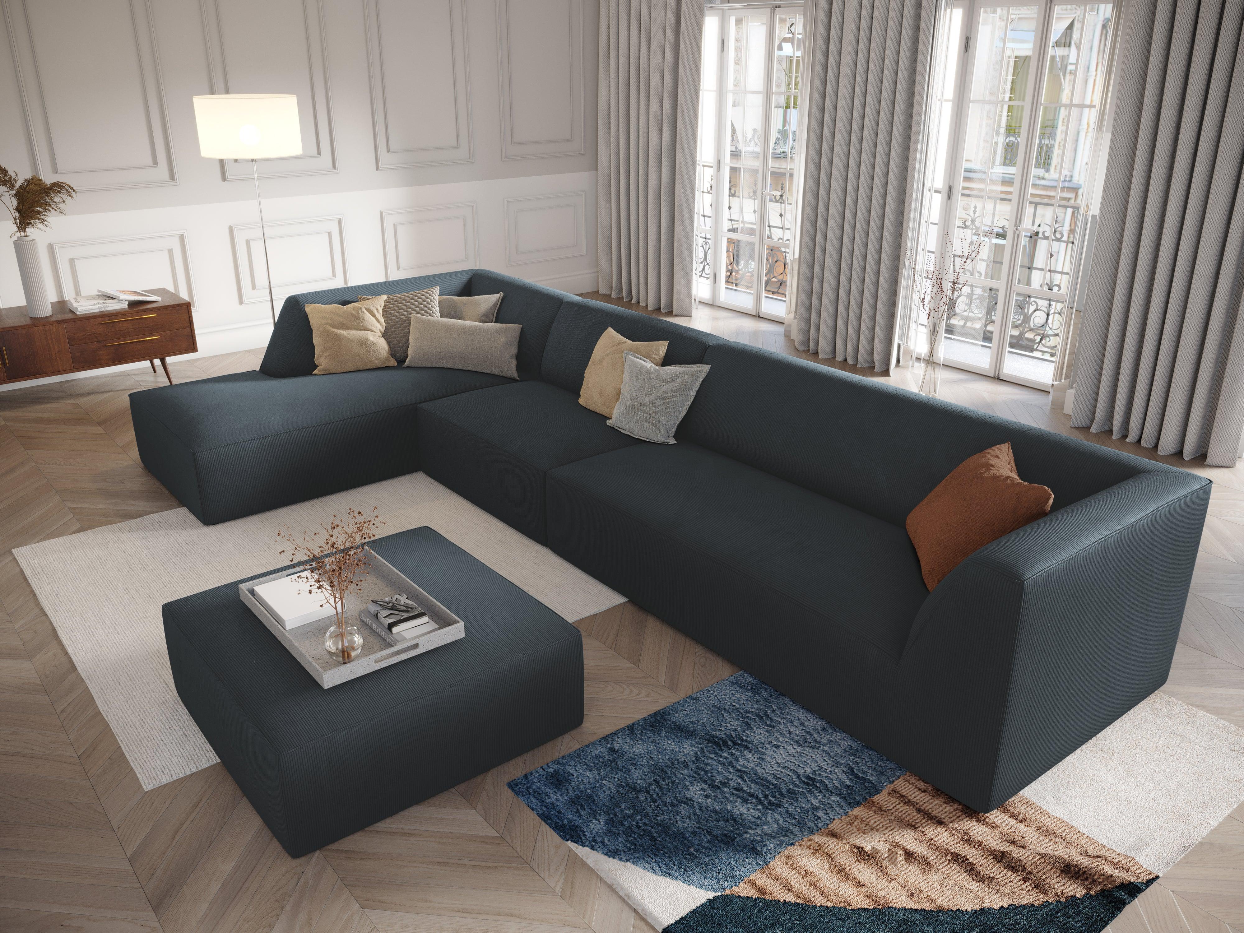 Corduroy pouffe RUBY blue
