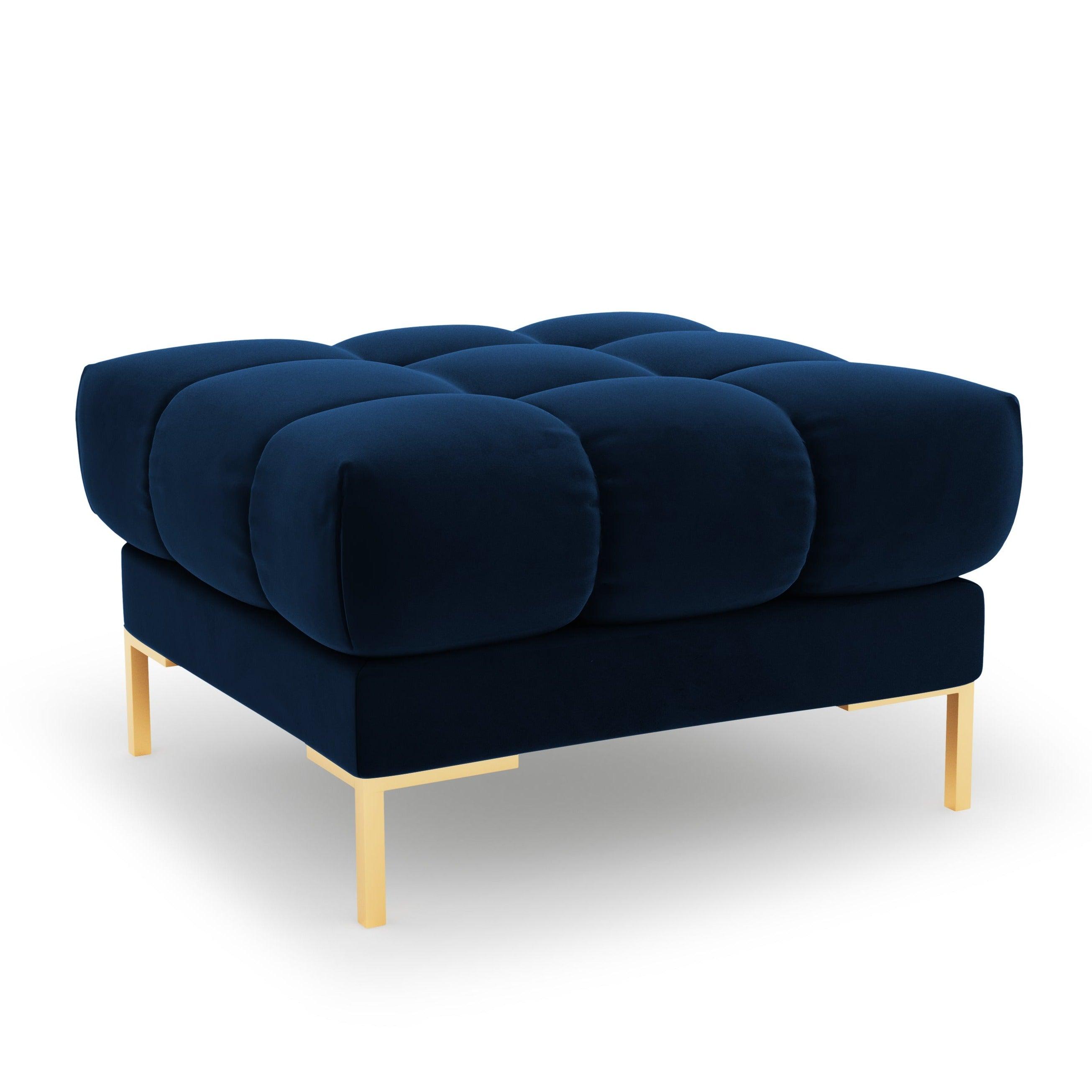 Velvet pouffe MAMAIA blue with golden base
