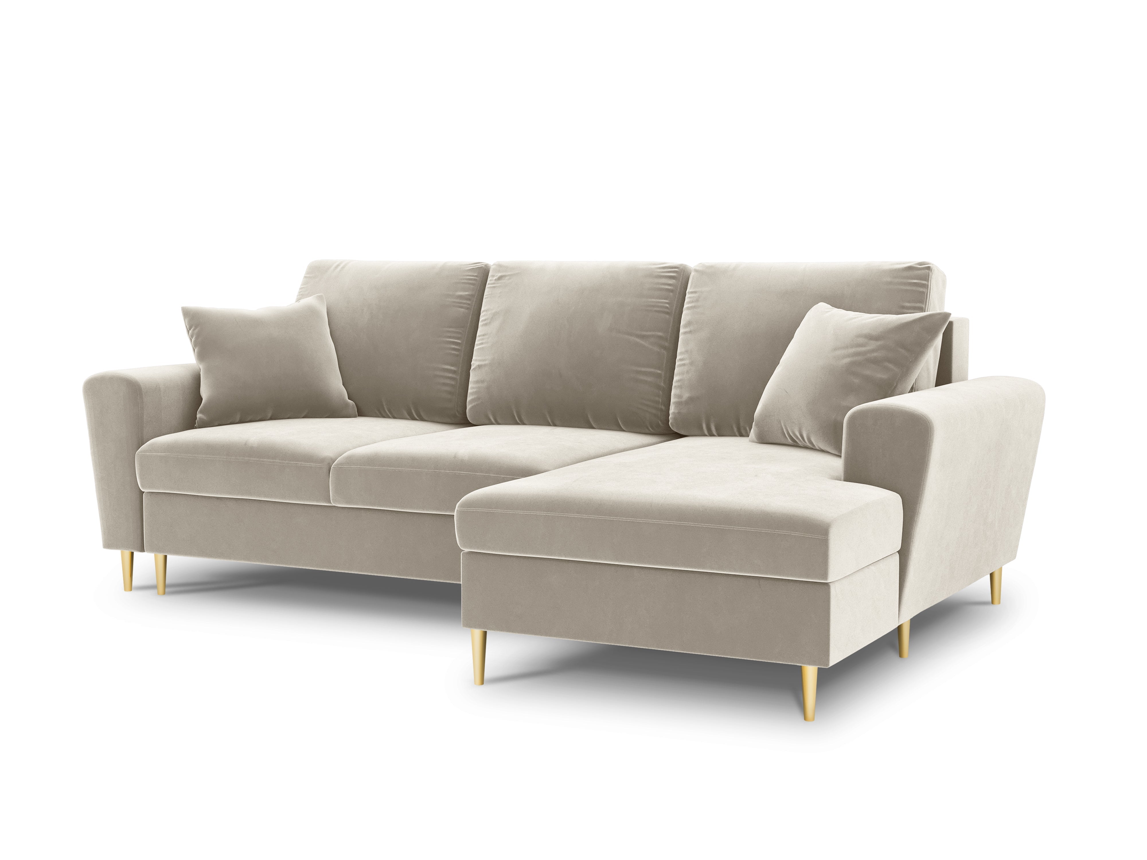 Velvet beige sofa with glossy