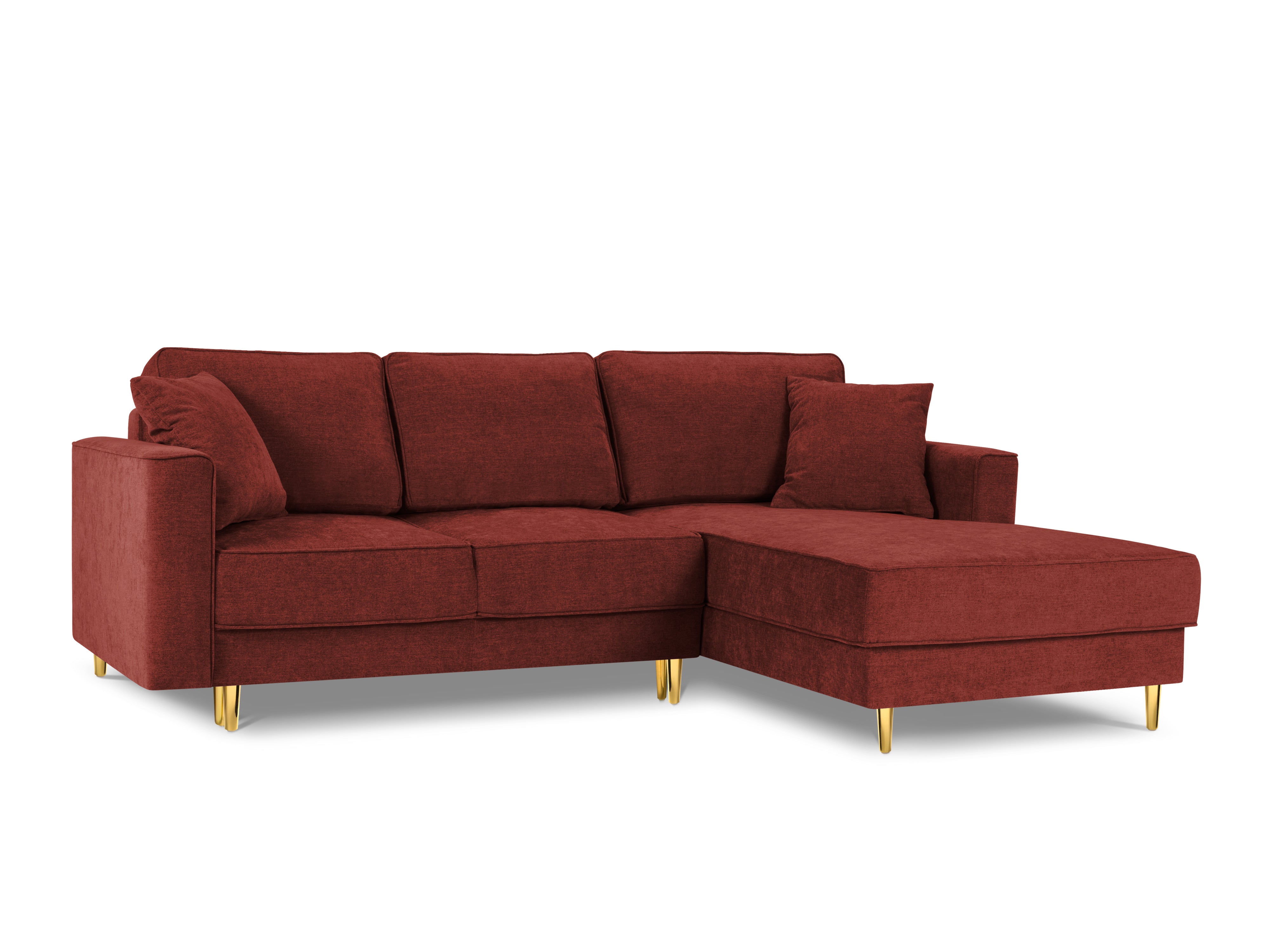 Right corner sofa with sleeping function DUNAS maroon with golden base