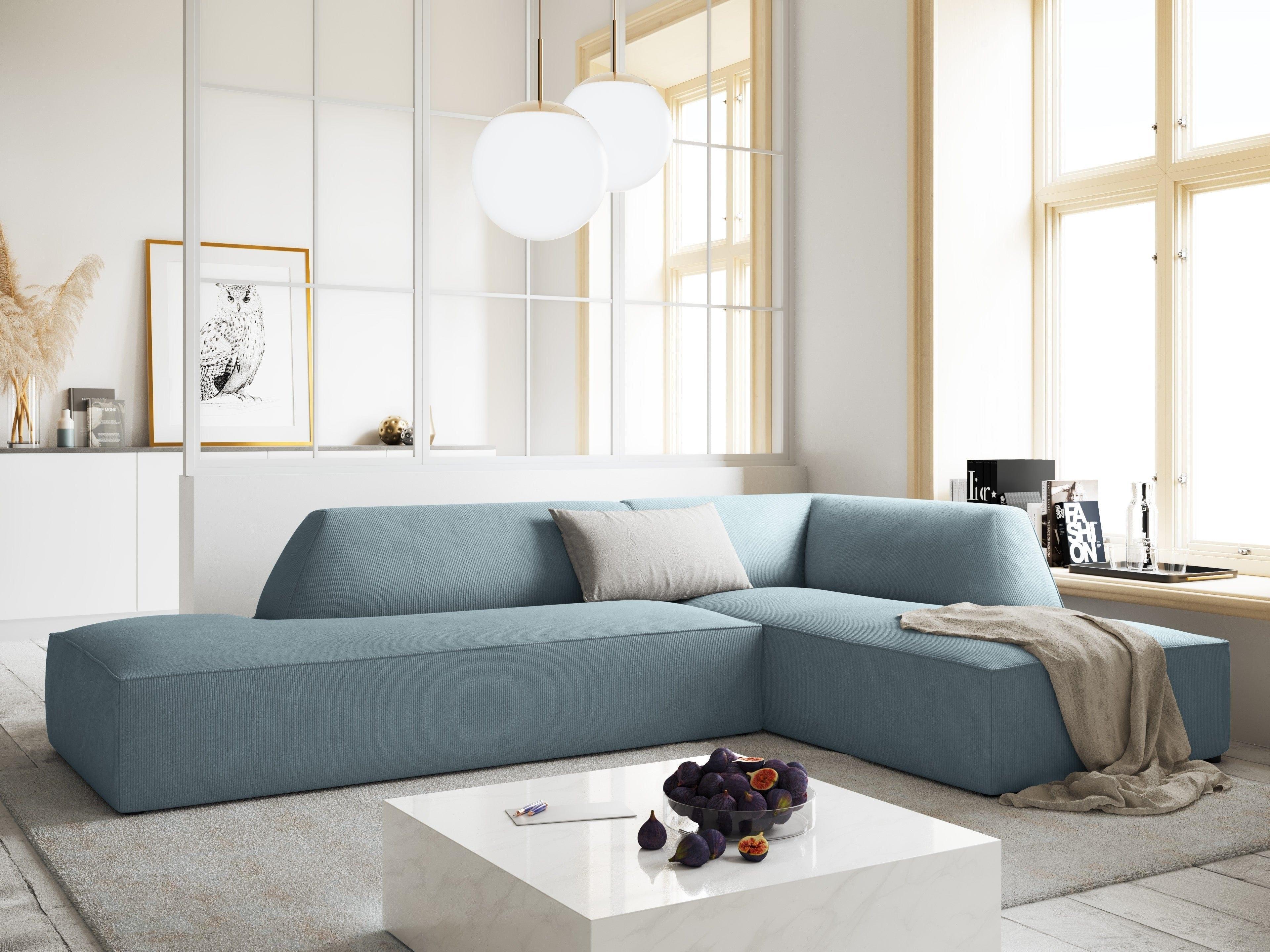 Sofa narożna sztruksowa prawostronny RUBY jasnoniebieski Micadoni    Eye on Design