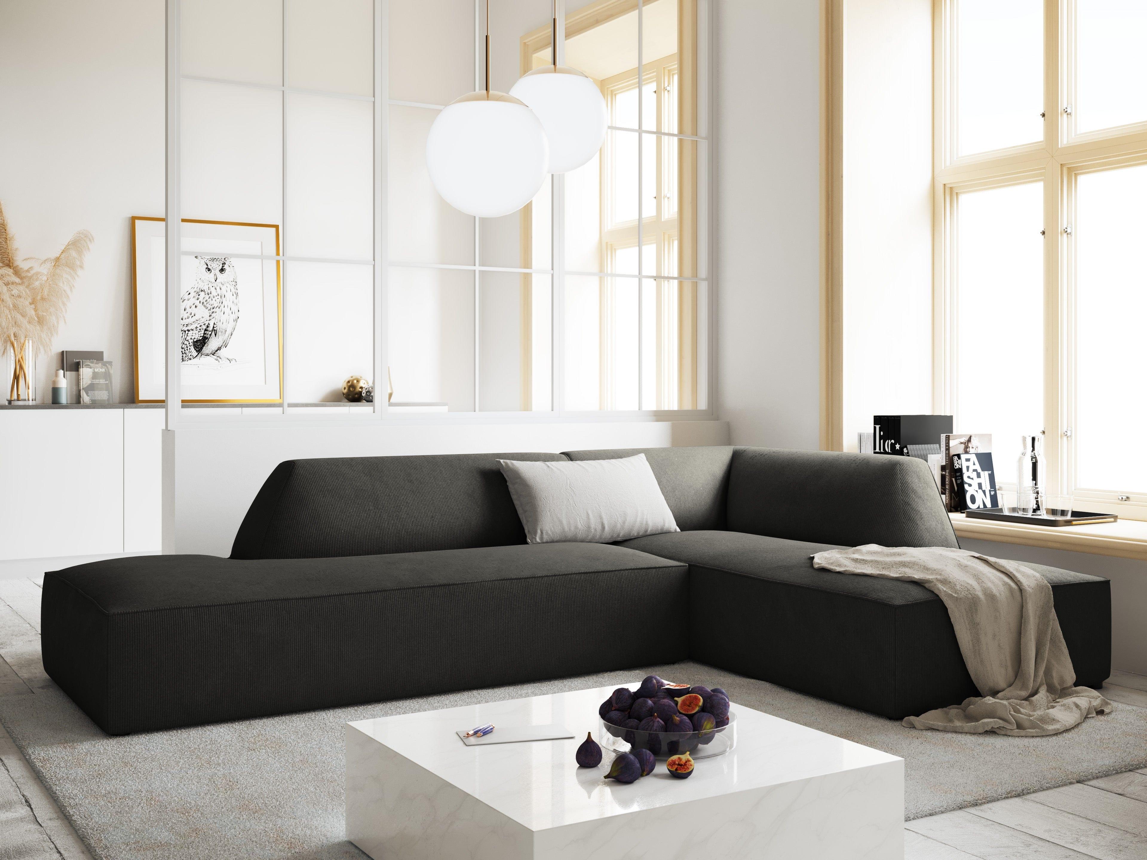 Sofa narożna sztruksowa prawostronny RUBY ciemnoszary Micadoni    Eye on Design
