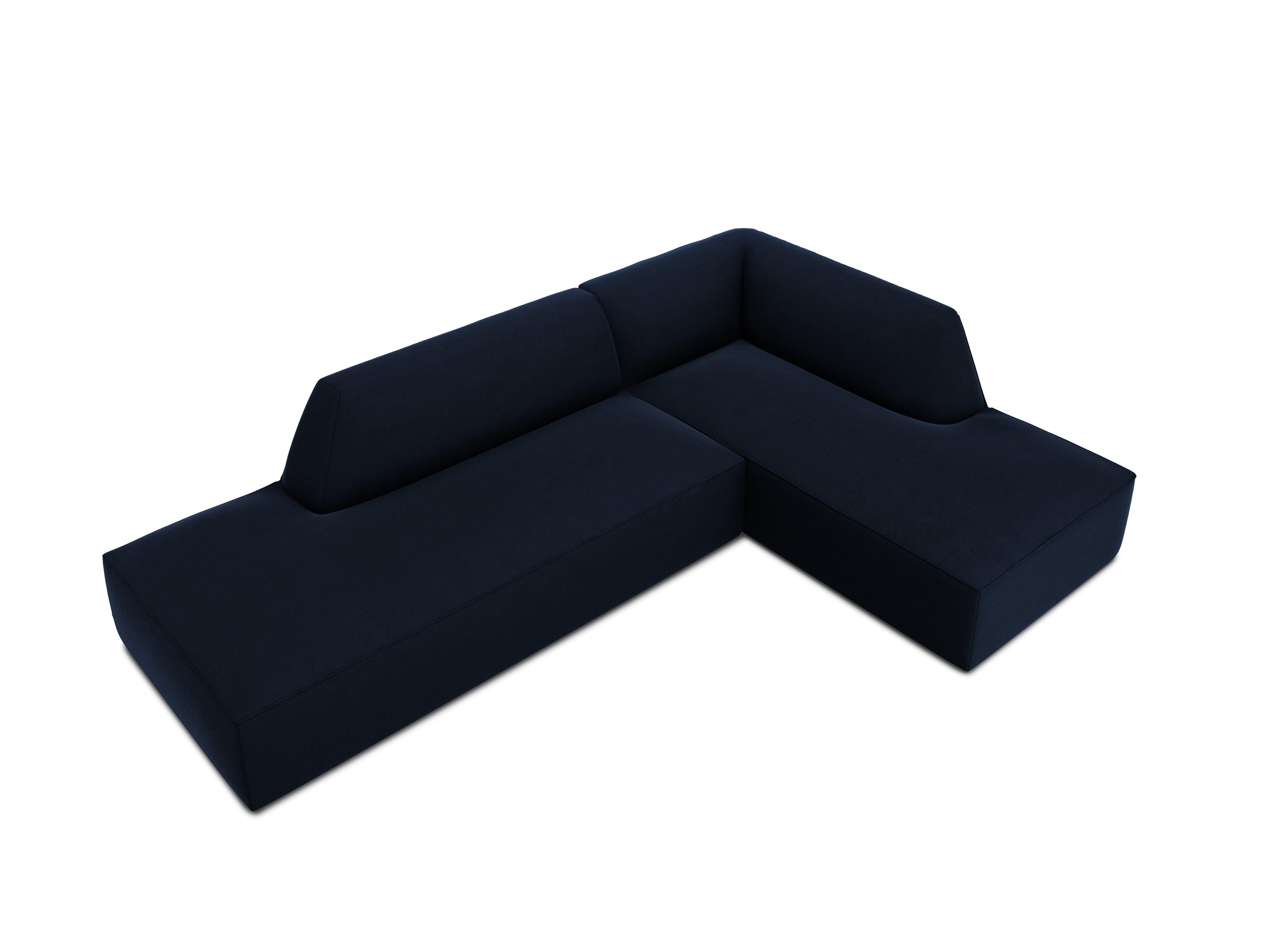Sofa narożna aksamitna prawostronna RUBY granat królewski Micadoni    Eye on Design