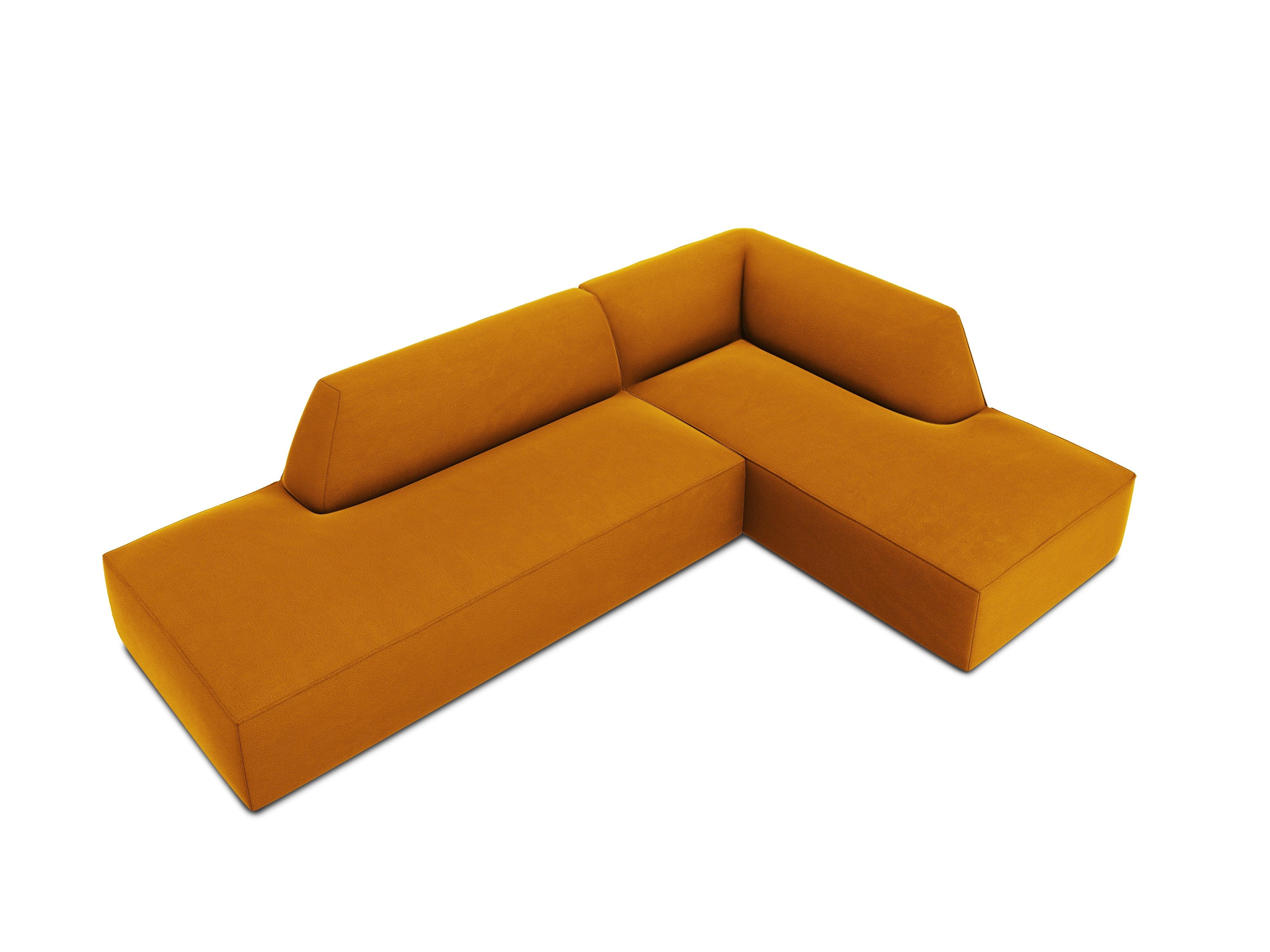 Sofa narożna aksamitna prawostronna RUBY żółty Micadoni    Eye on Design