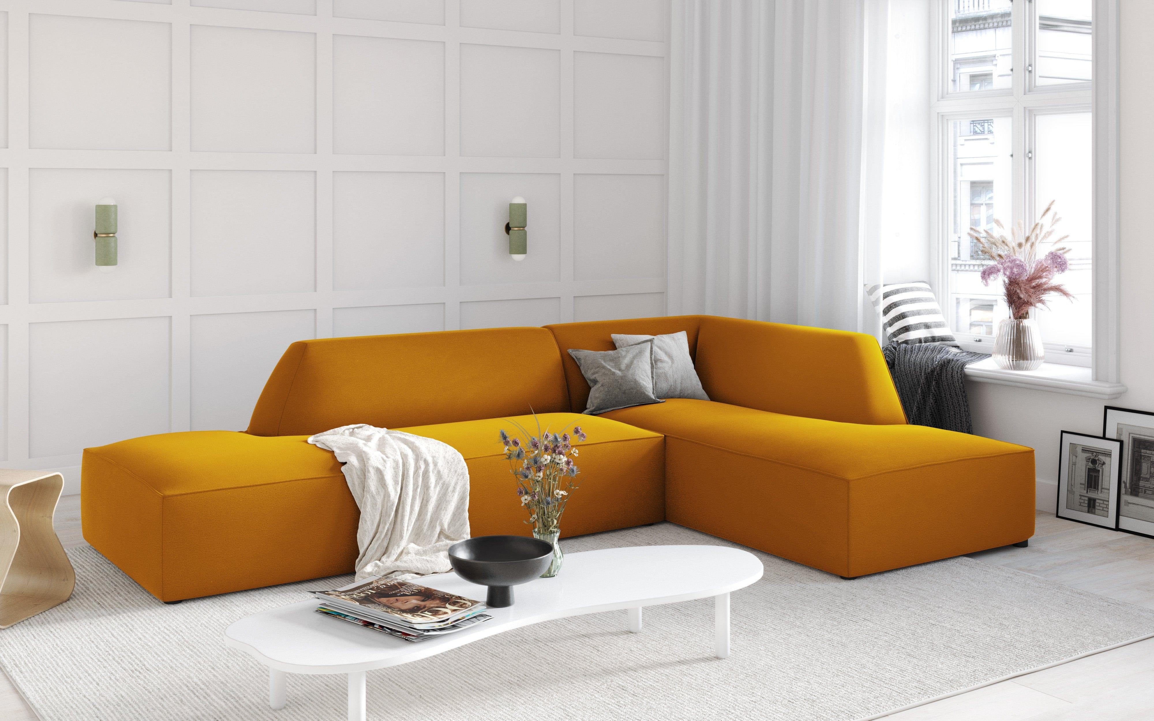 Sofa narożna aksamitna prawostronna RUBY żółty Micadoni    Eye on Design