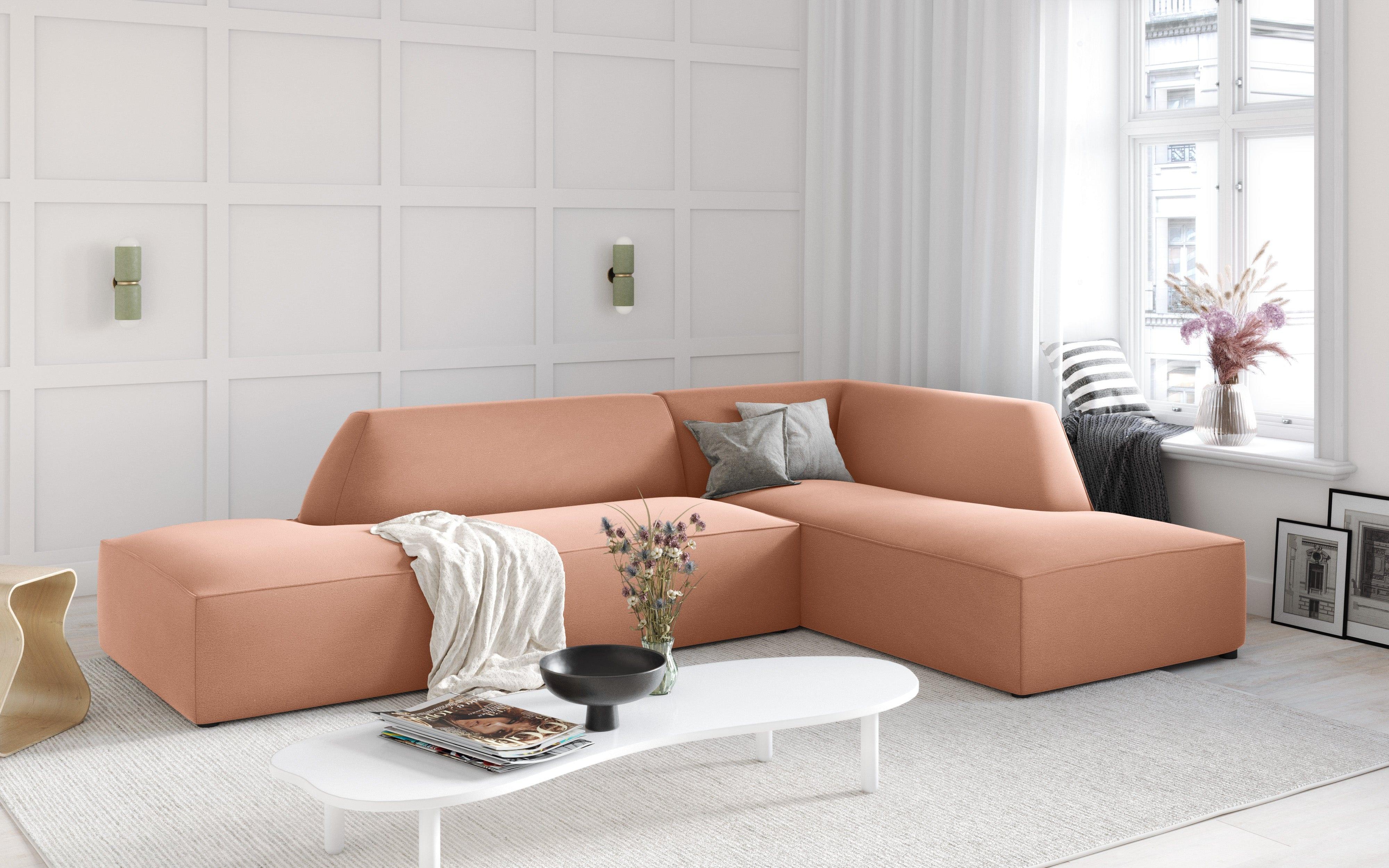 Sofa narożna aksamitna prawostronna RUBY łososiowy Micadoni    Eye on Design