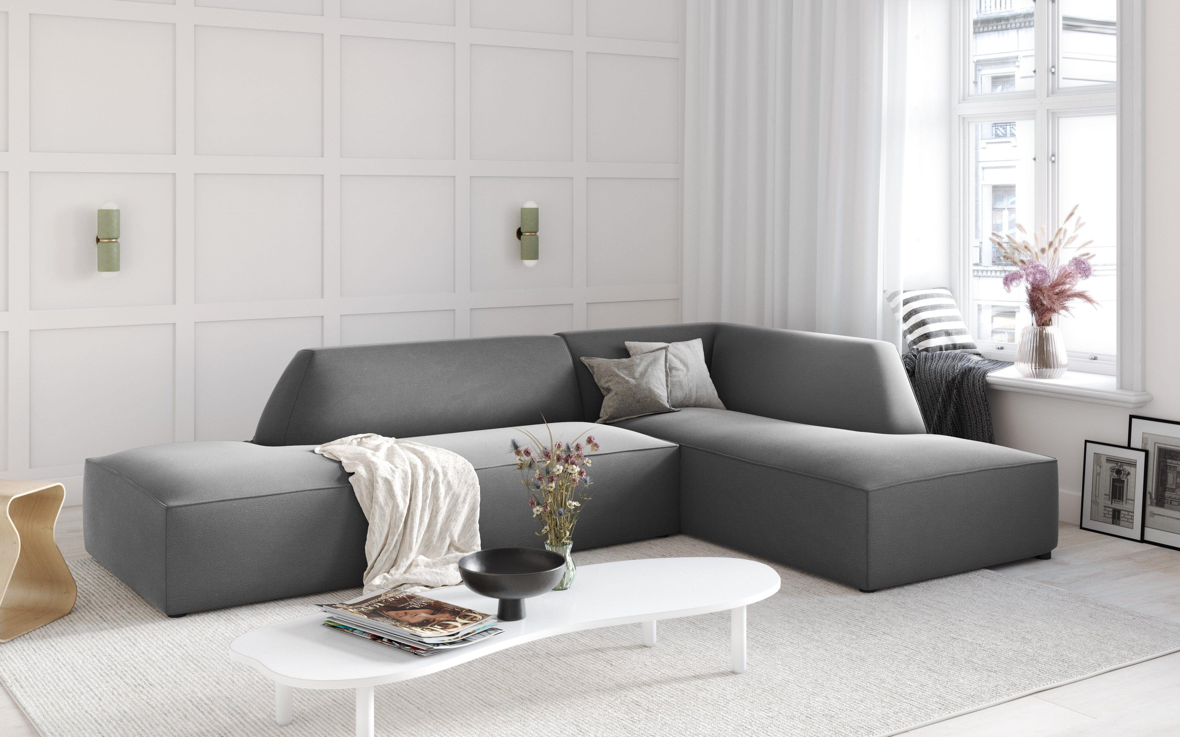 Sofa narożna aksamitna prawostronna RUBY jasnoszary Micadoni    Eye on Design