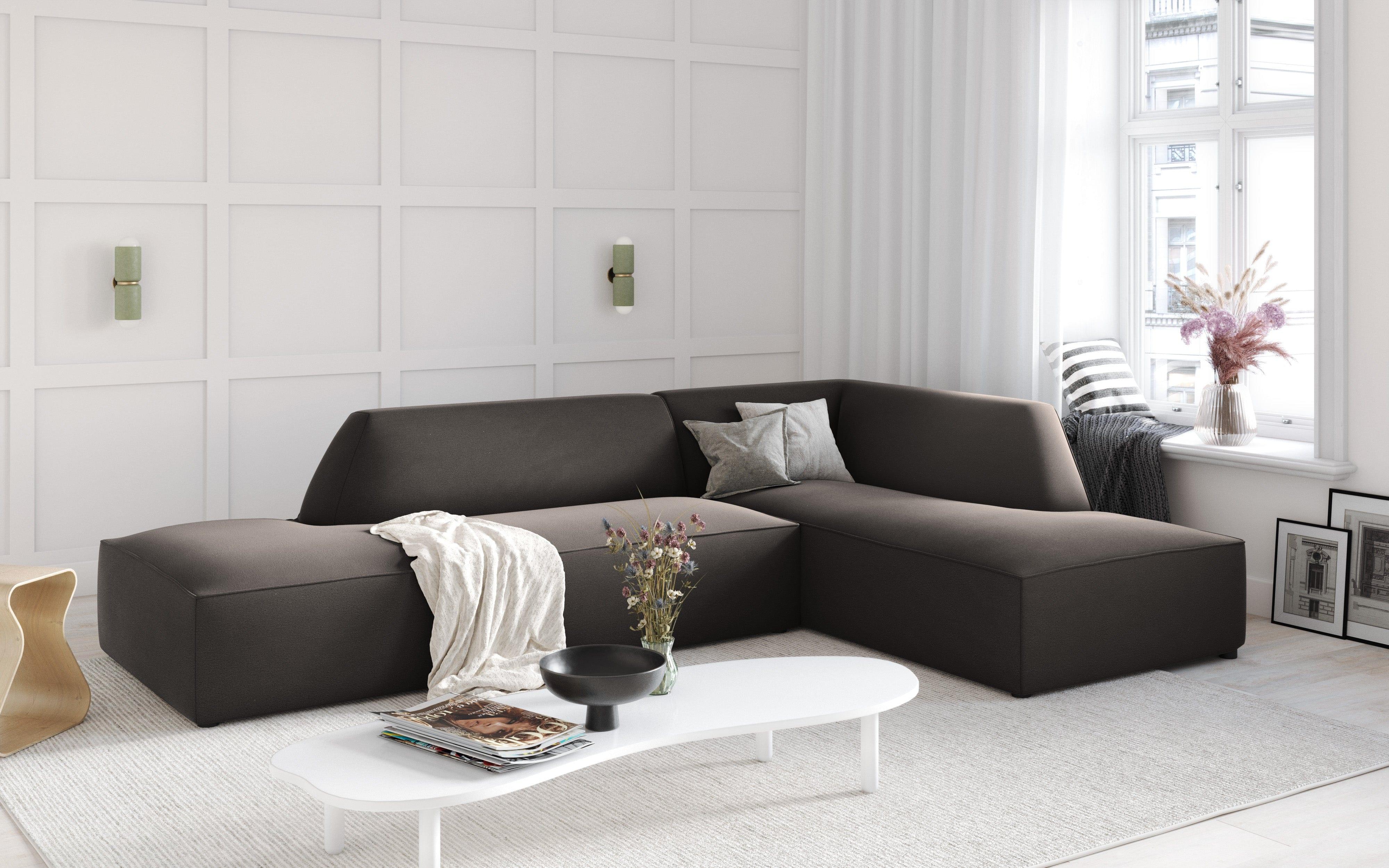 Sofa narożna aksamitna prawostronna RUBY ciemnoszary Micadoni    Eye on Design