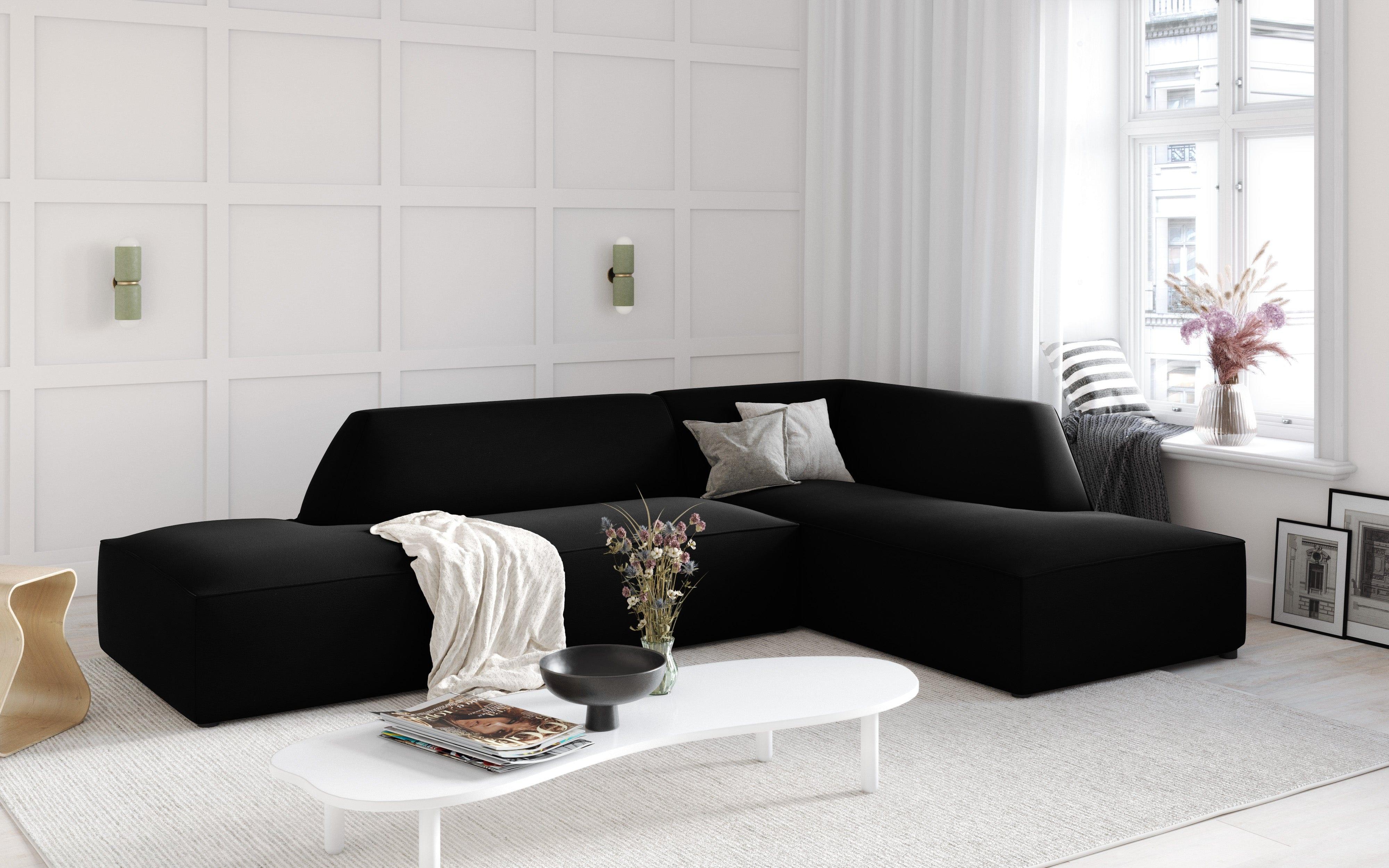 Sofa narożna aksamitna prawostronna RUBY czarny Micadoni    Eye on Design