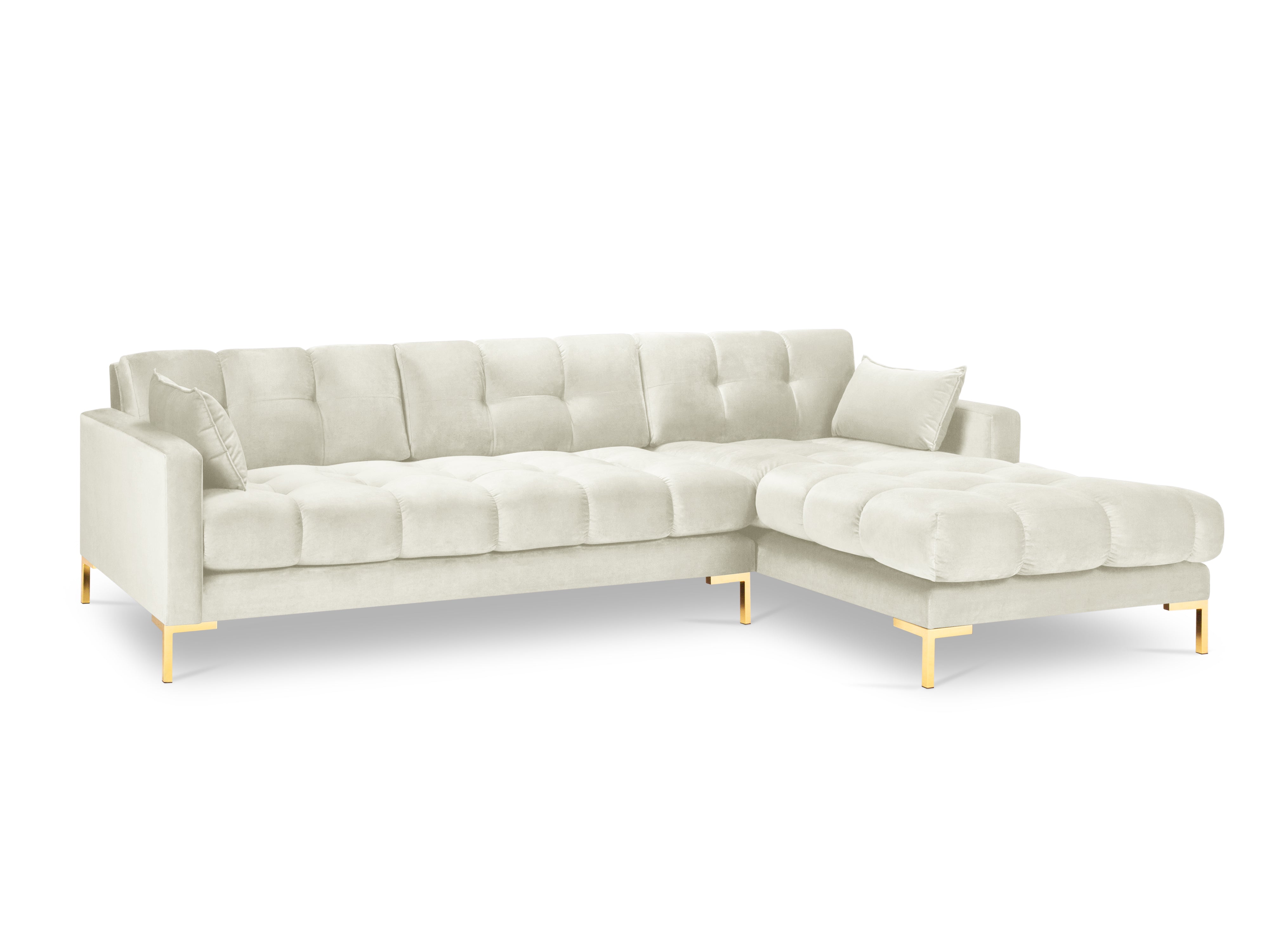 MAMAIA velvet right corner sofa light beige with golden base