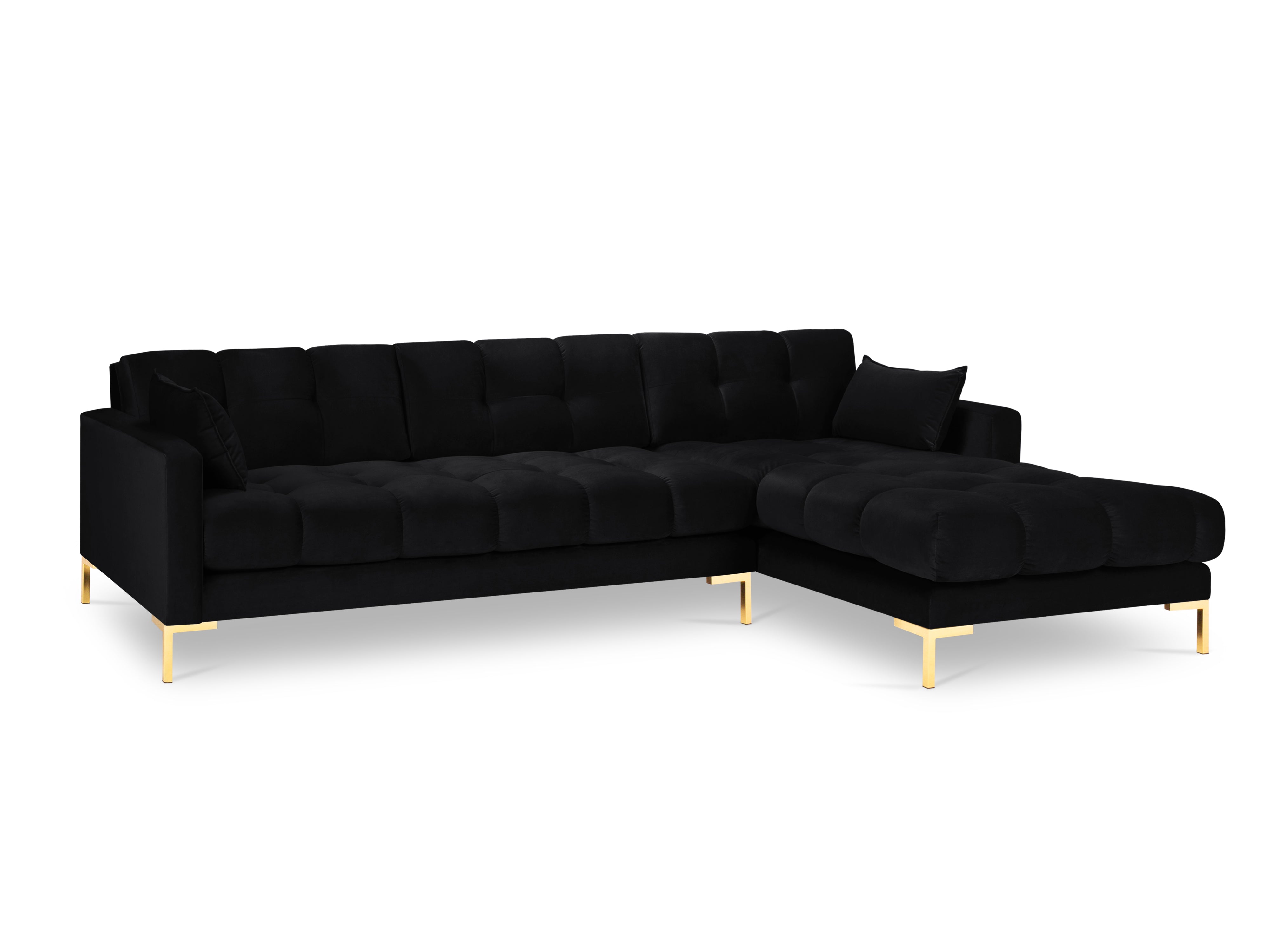 Velvet corner sofa MAMAIA right side black with golden base