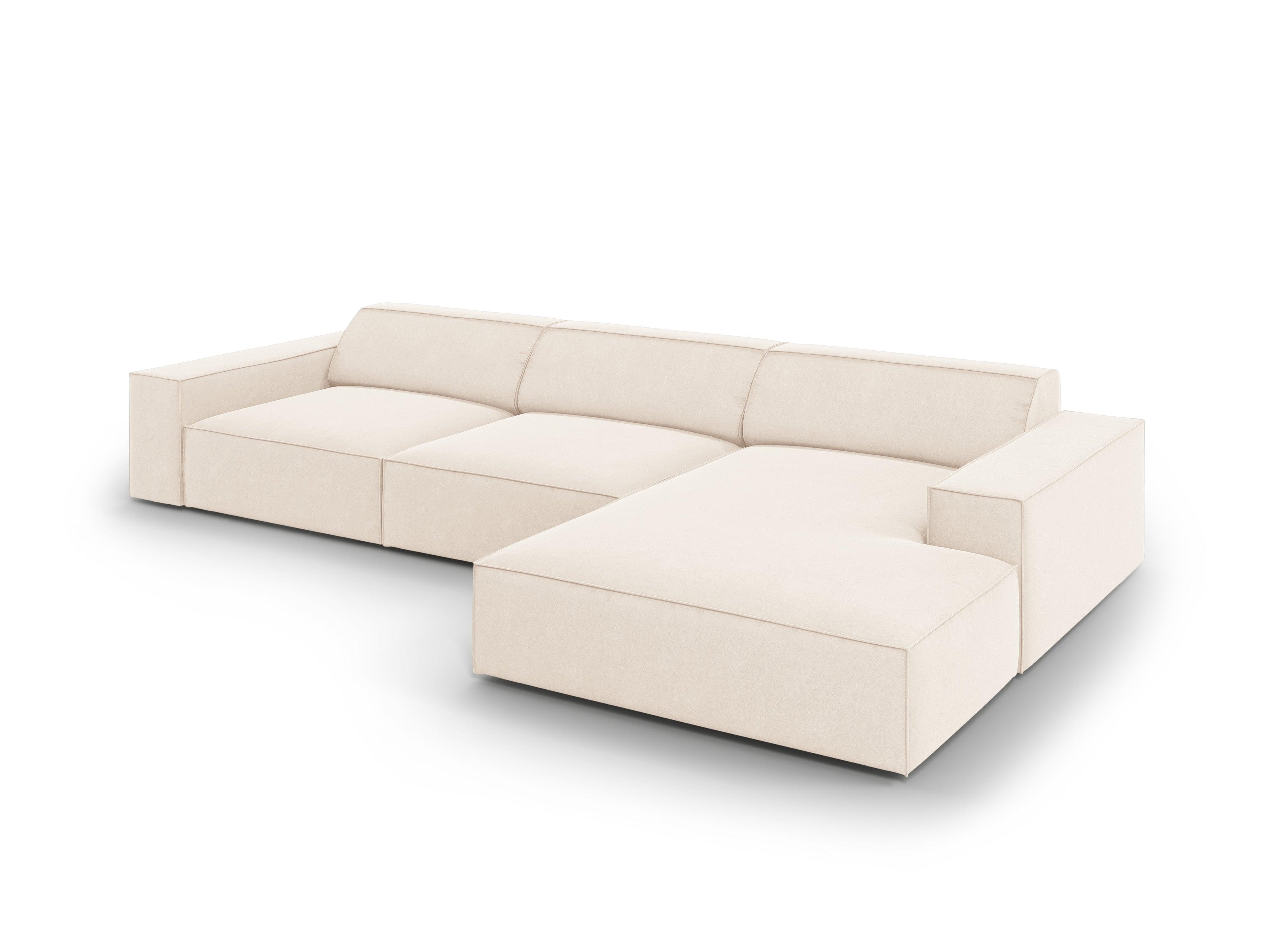 Narożnik aksamitny prawostronny 4-osobowy JODIE jasnobeżowy Micadoni    Eye on Design