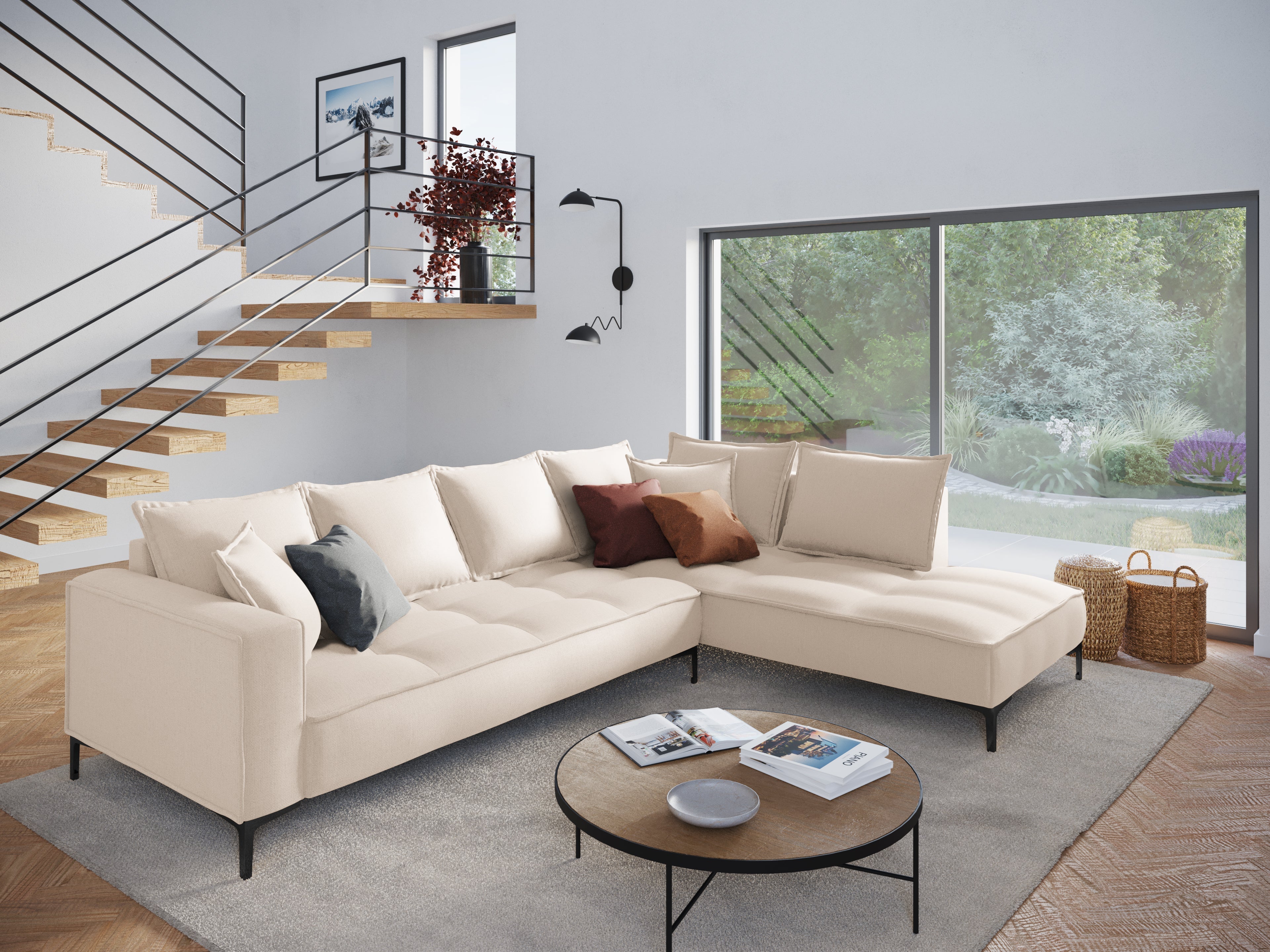 Right corner sofa MARRAM light beige with black base