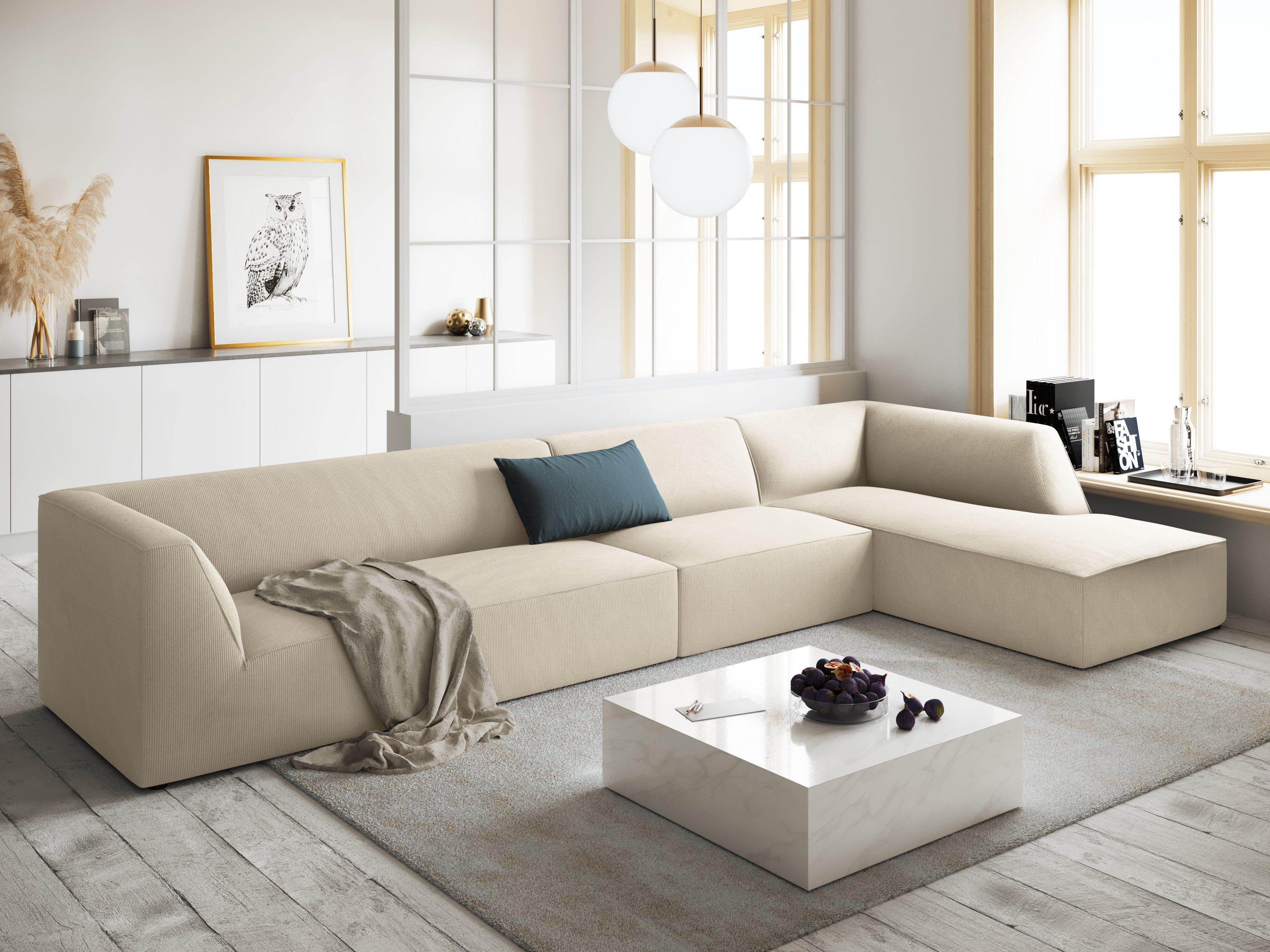 Narożnik sztruksowy 5-osobowy prawostronny RUBY beżowy Micadoni    Eye on Design