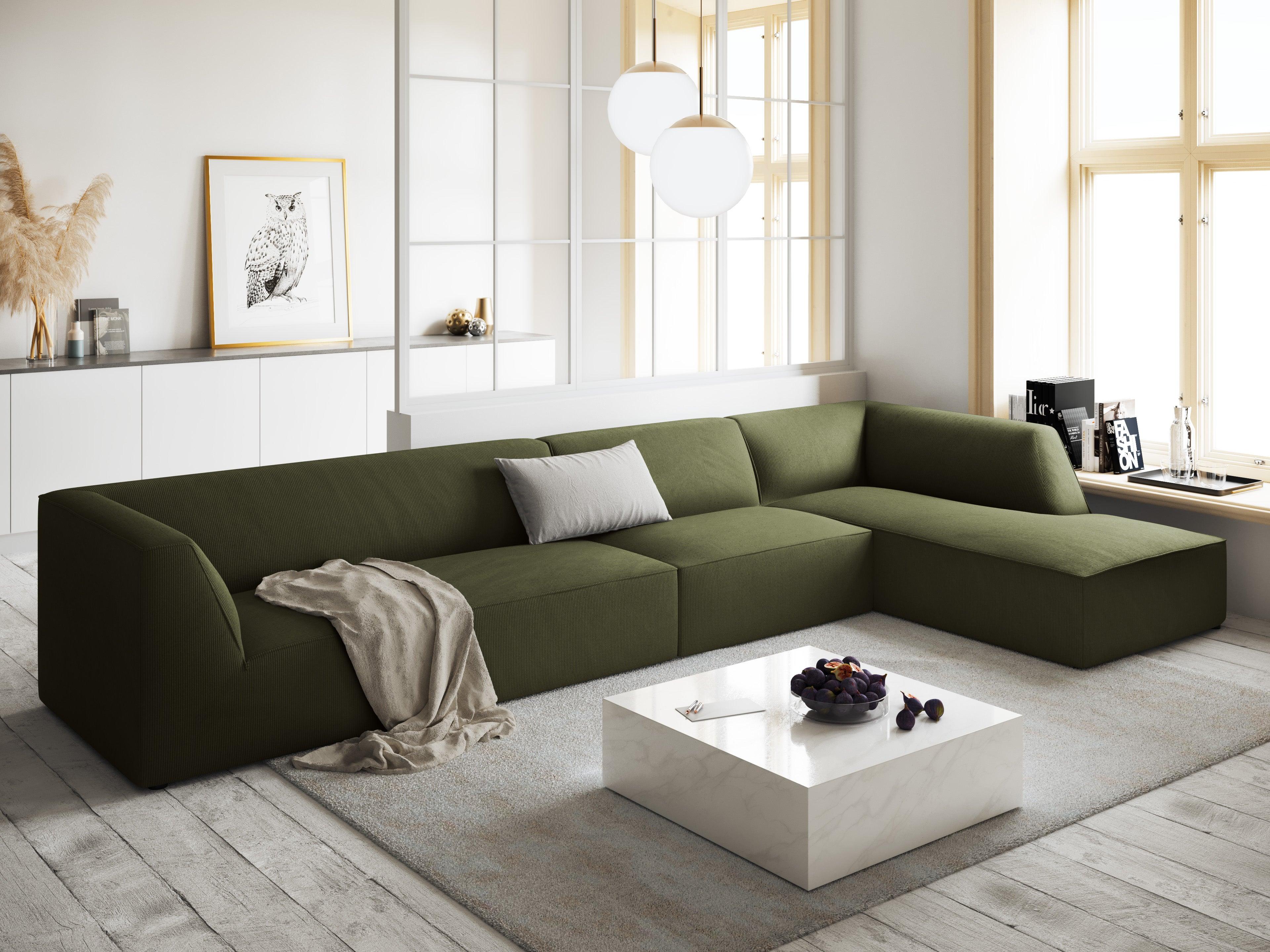Narożnik sztruksowy 5-osobowy prawostronny RUBY zielony Micadoni    Eye on Design