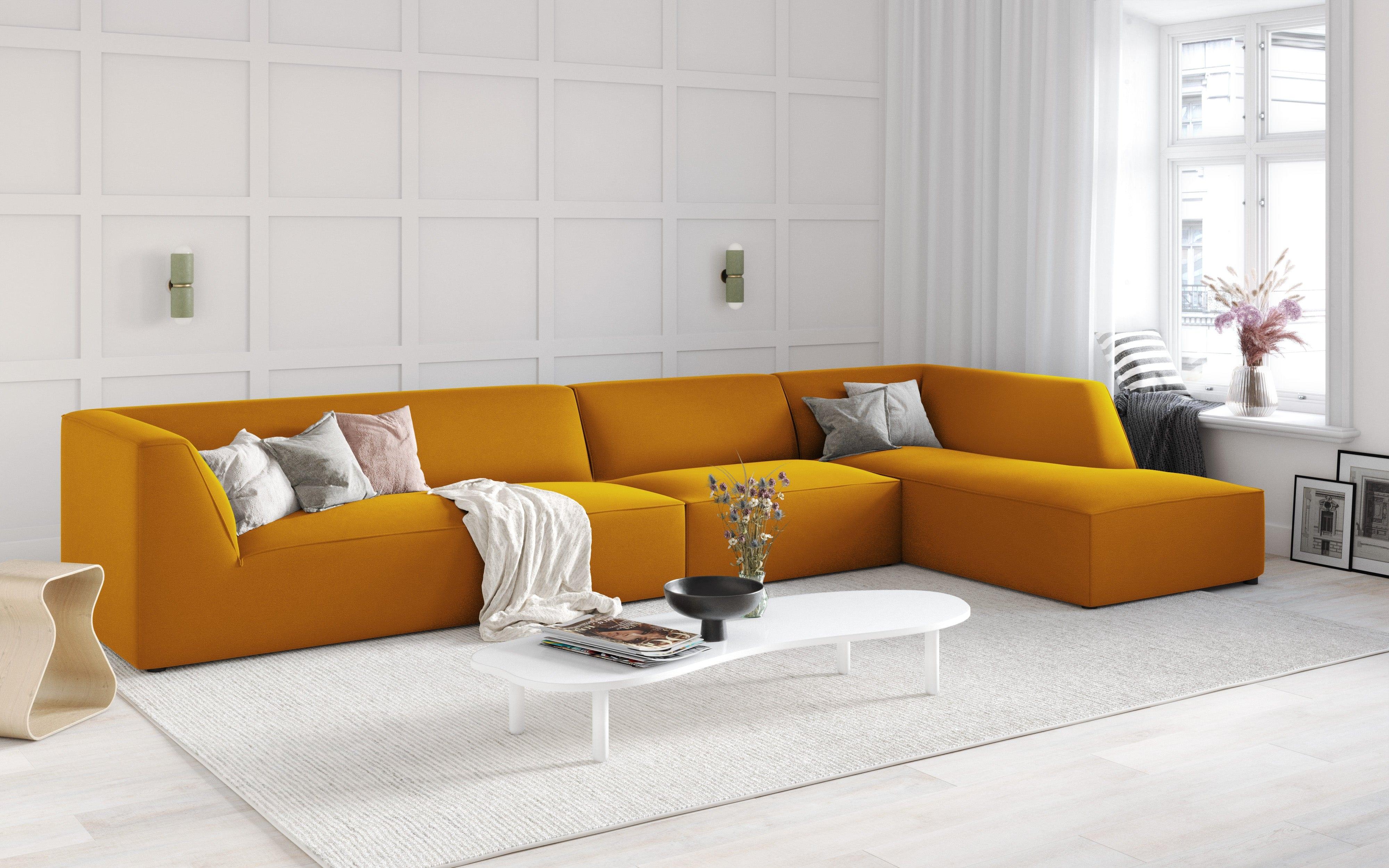 Narożnik aksamitny 5-osobowy prawostronny RUBY żółty Micadoni    Eye on Design