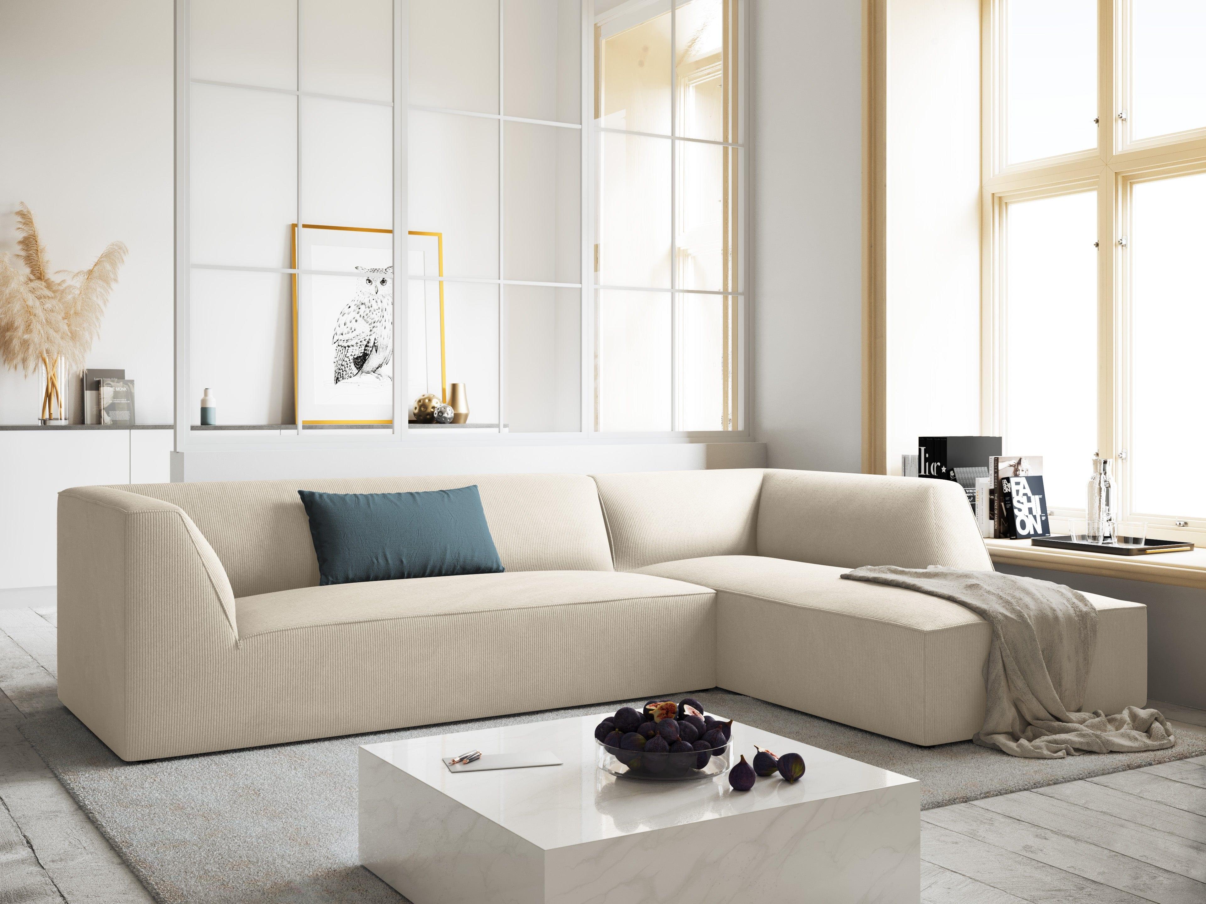 Narożnik sztruksowy 4-osobowy prawostronny RUBY beżowy Micadoni    Eye on Design