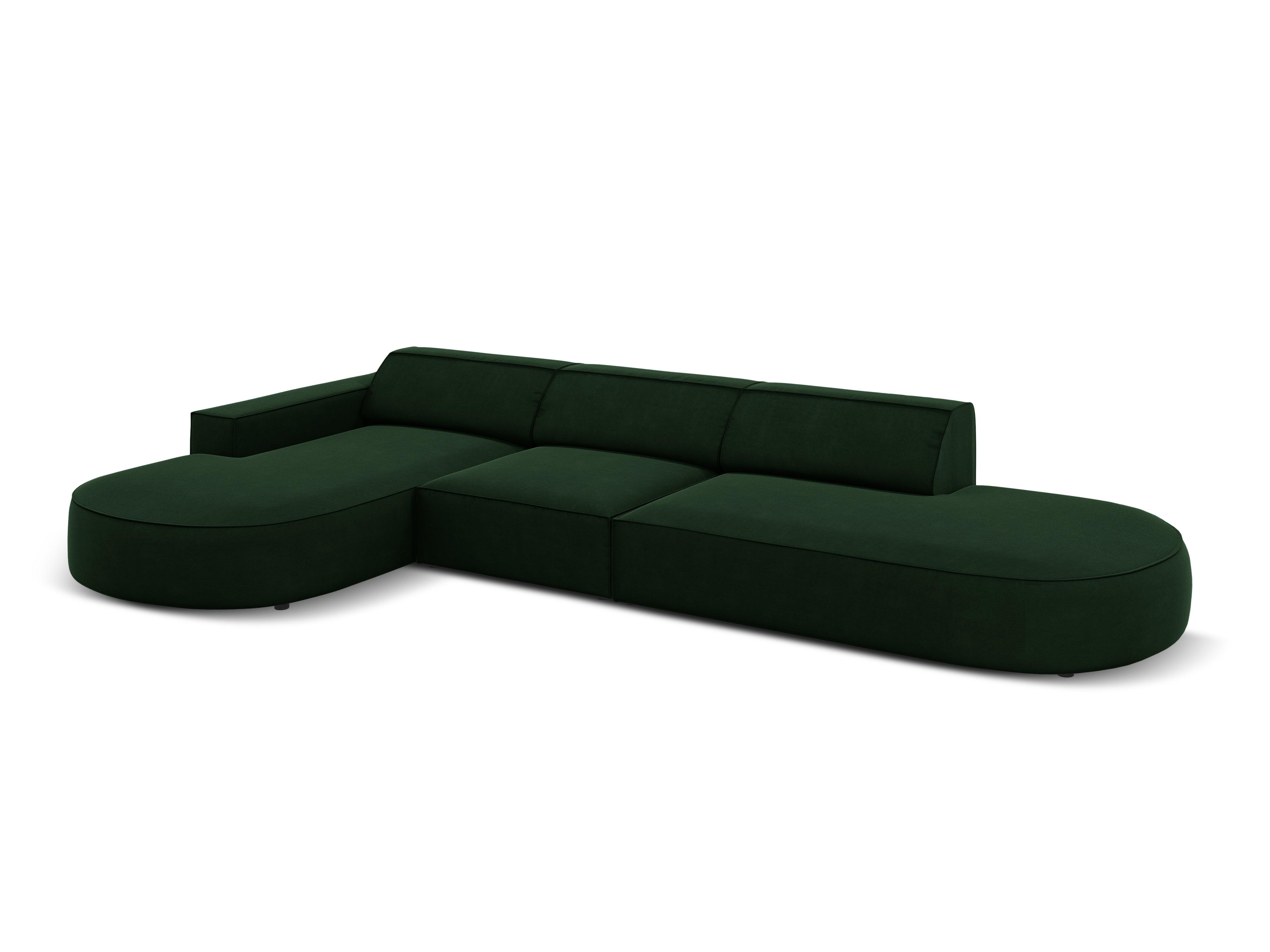 Narożnik aksamitny lewostronny 4-osobowy otwarty JODIE butelkowa zieleń Micadoni    Eye on Design