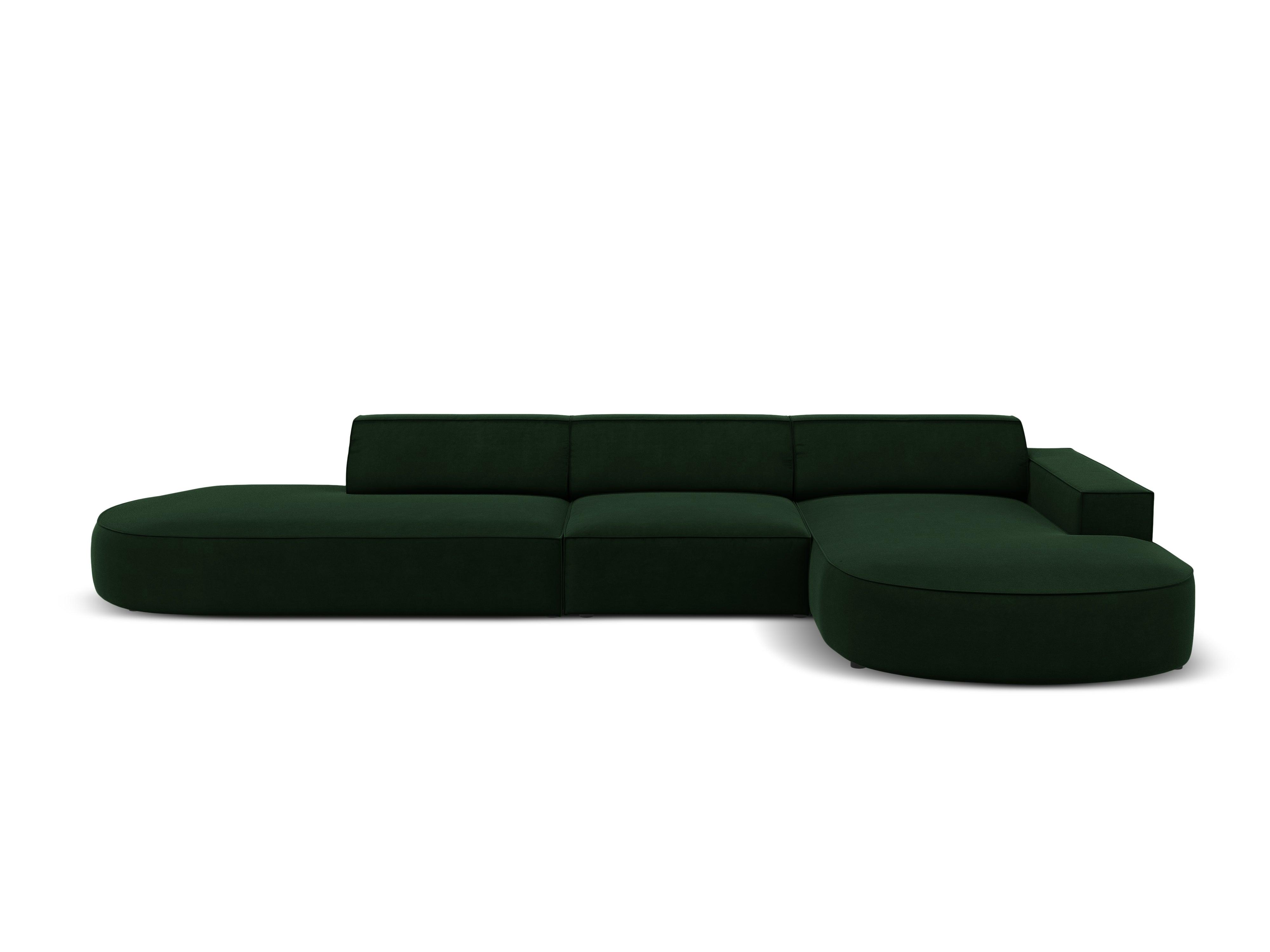 Narożnik aksamitny prawostronny 4-osobowy otwarty JODIE butelkowa zieleń Micadoni    Eye on Design