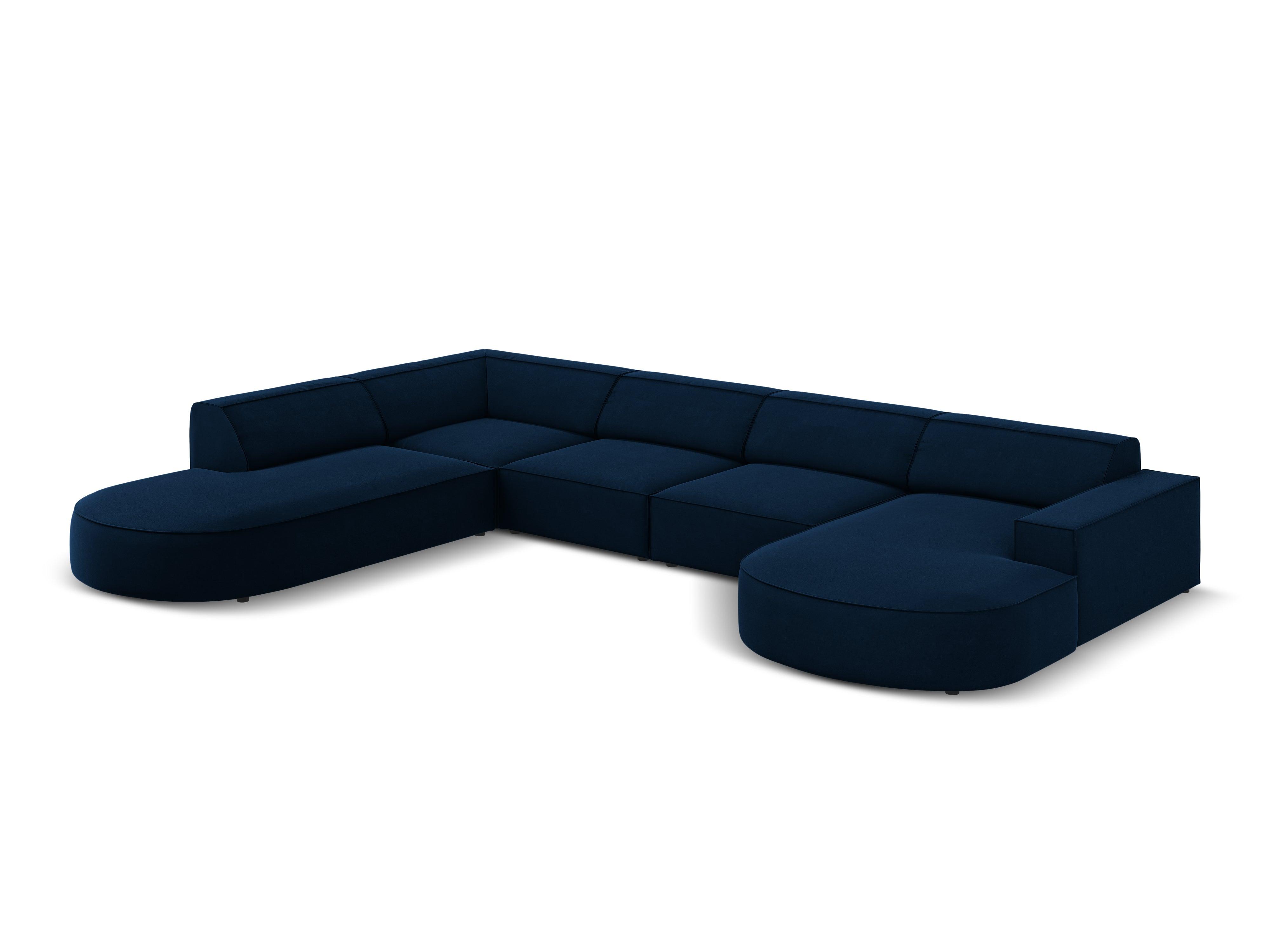 Sofa panoramiczna aksamitna lewostronna okrągła JODIE granat królewski Micadoni    Eye on Design