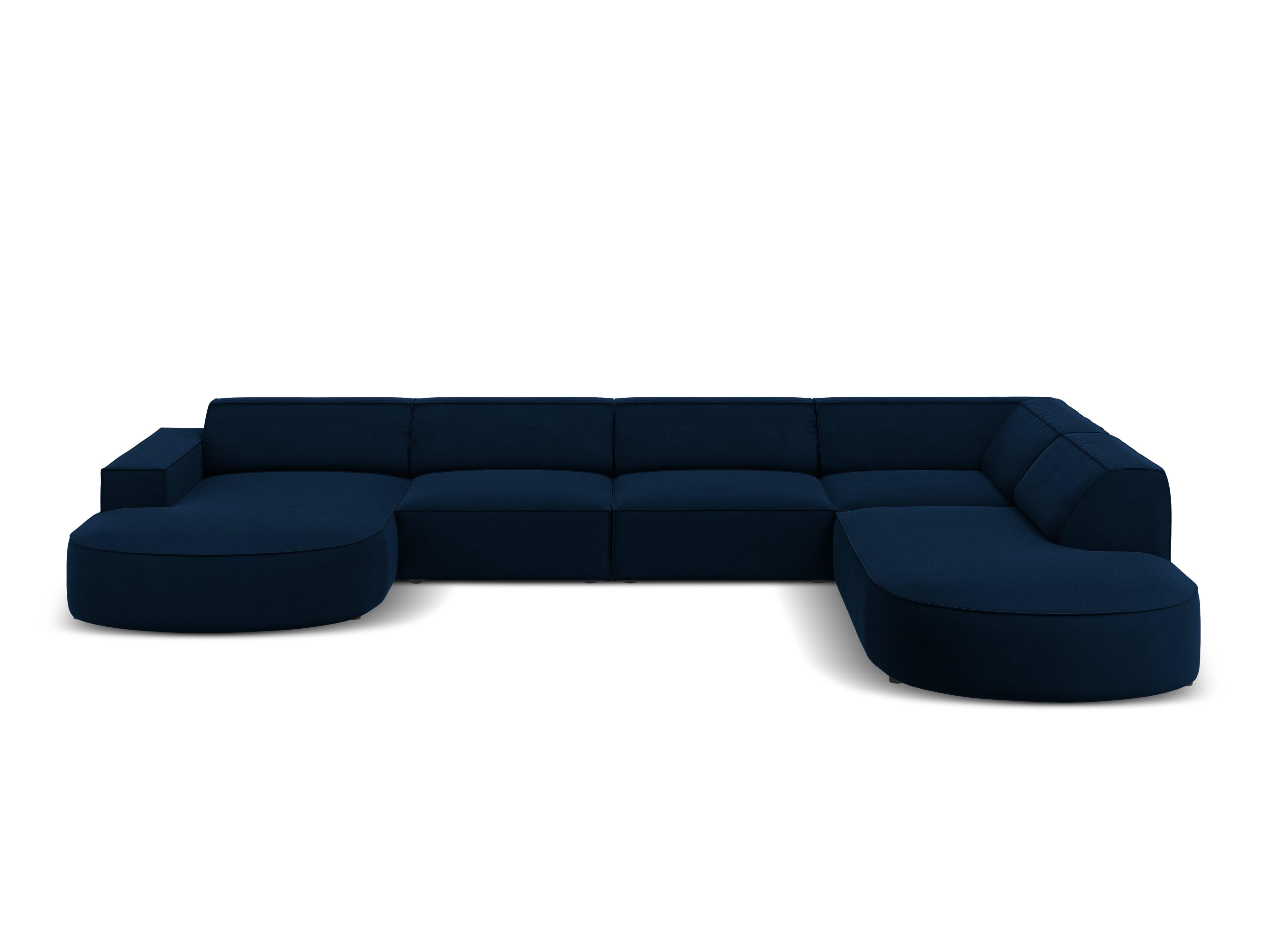 Sofa panoramiczna aksamitna prawostronna okrągła JODIE granat królewski Micadoni    Eye on Design
