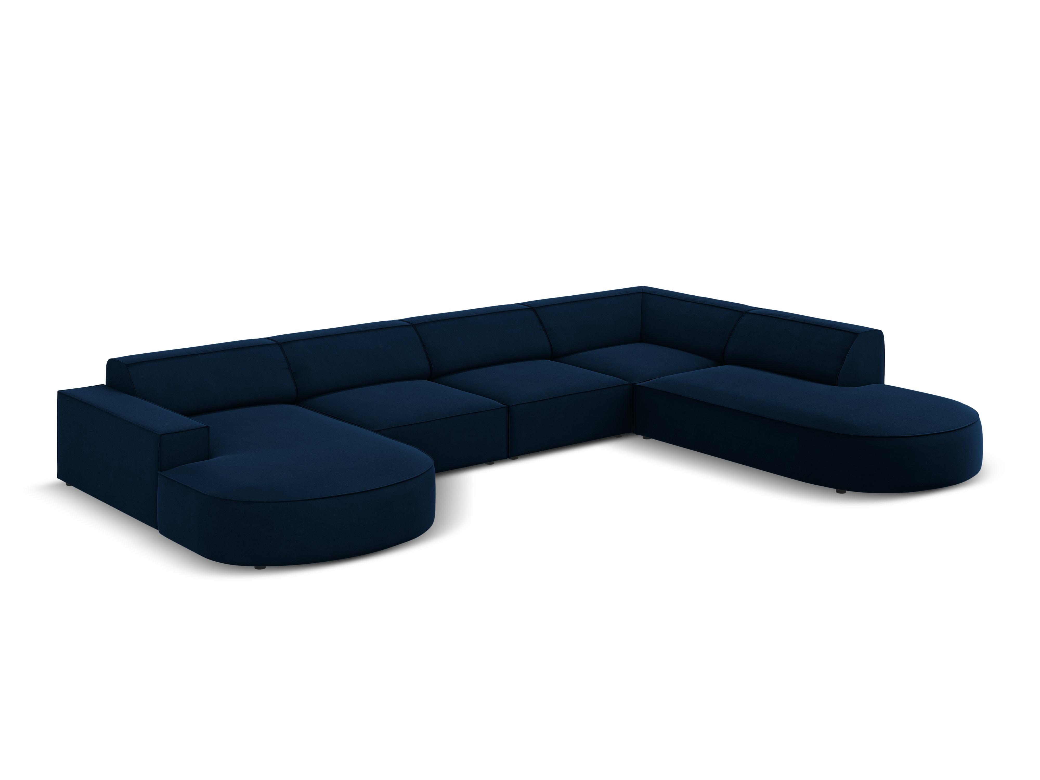 Sofa panoramiczna aksamitna prawostronna okrągła JODIE granat królewski Micadoni    Eye on Design
