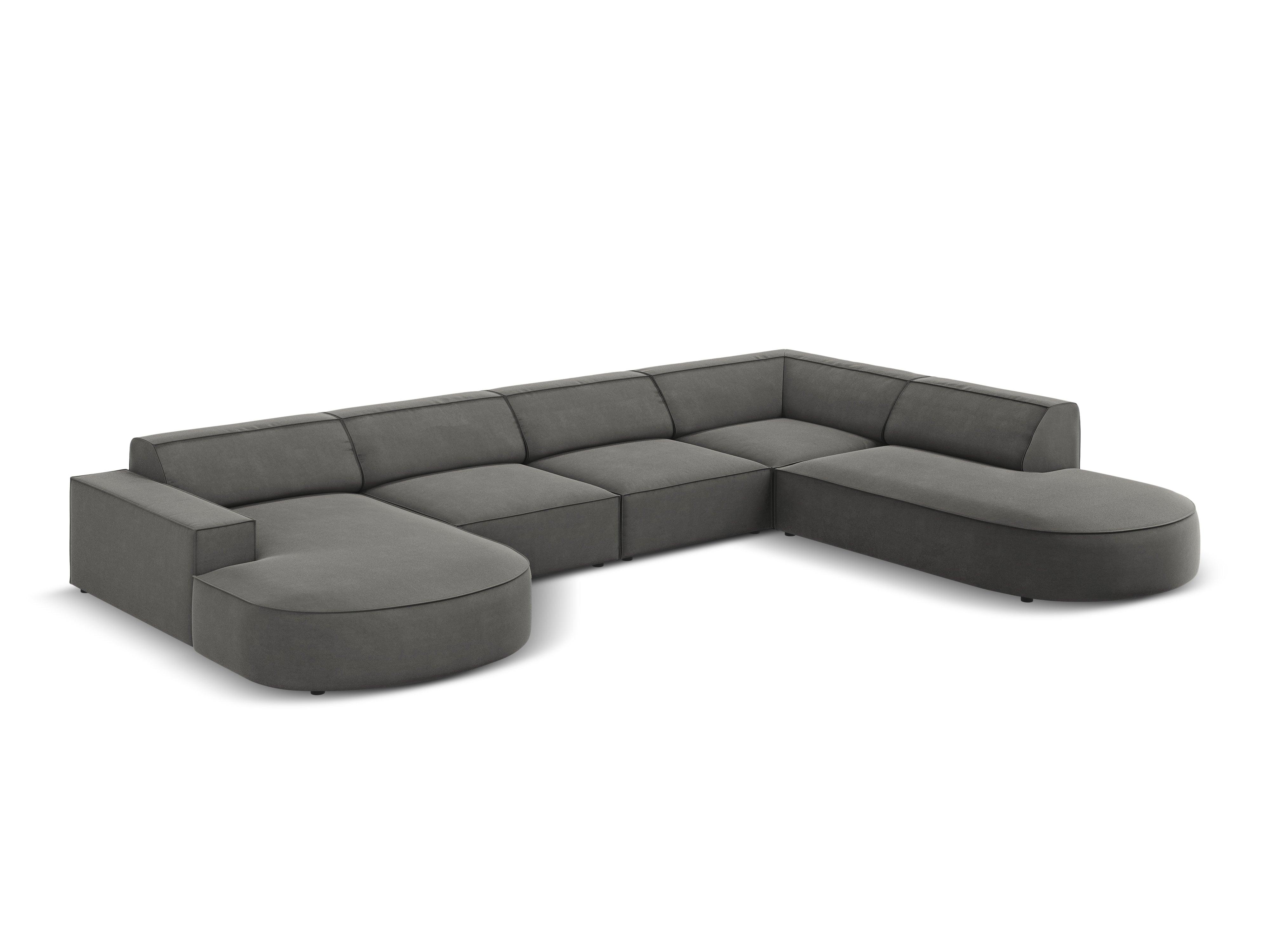 Sofa panoramiczna aksamitna prawostronna okrągła JODIE jasnoszary Micadoni    Eye on Design