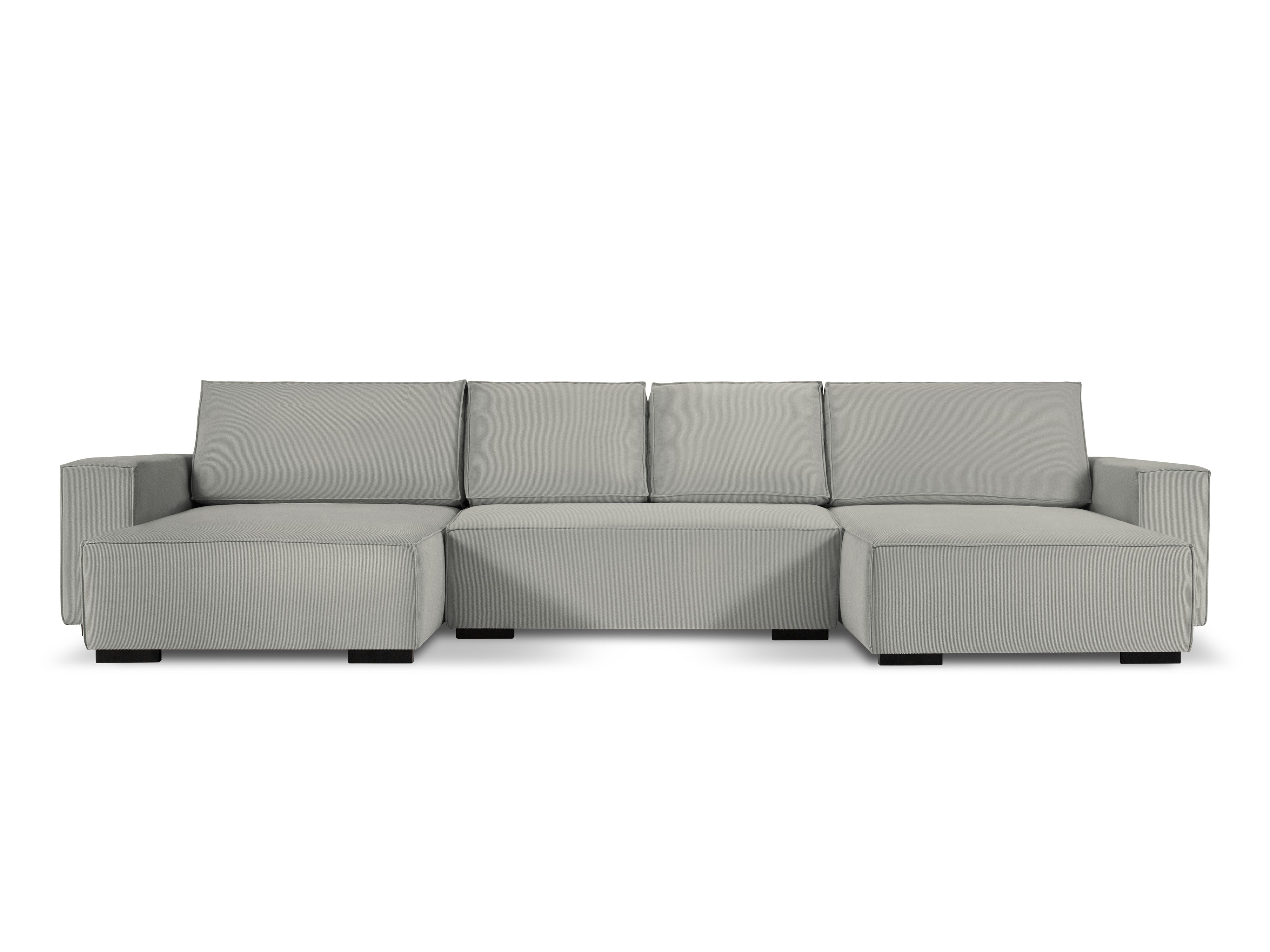U-shaped corduroy corner sofa with sleeping function EVELINE light grey