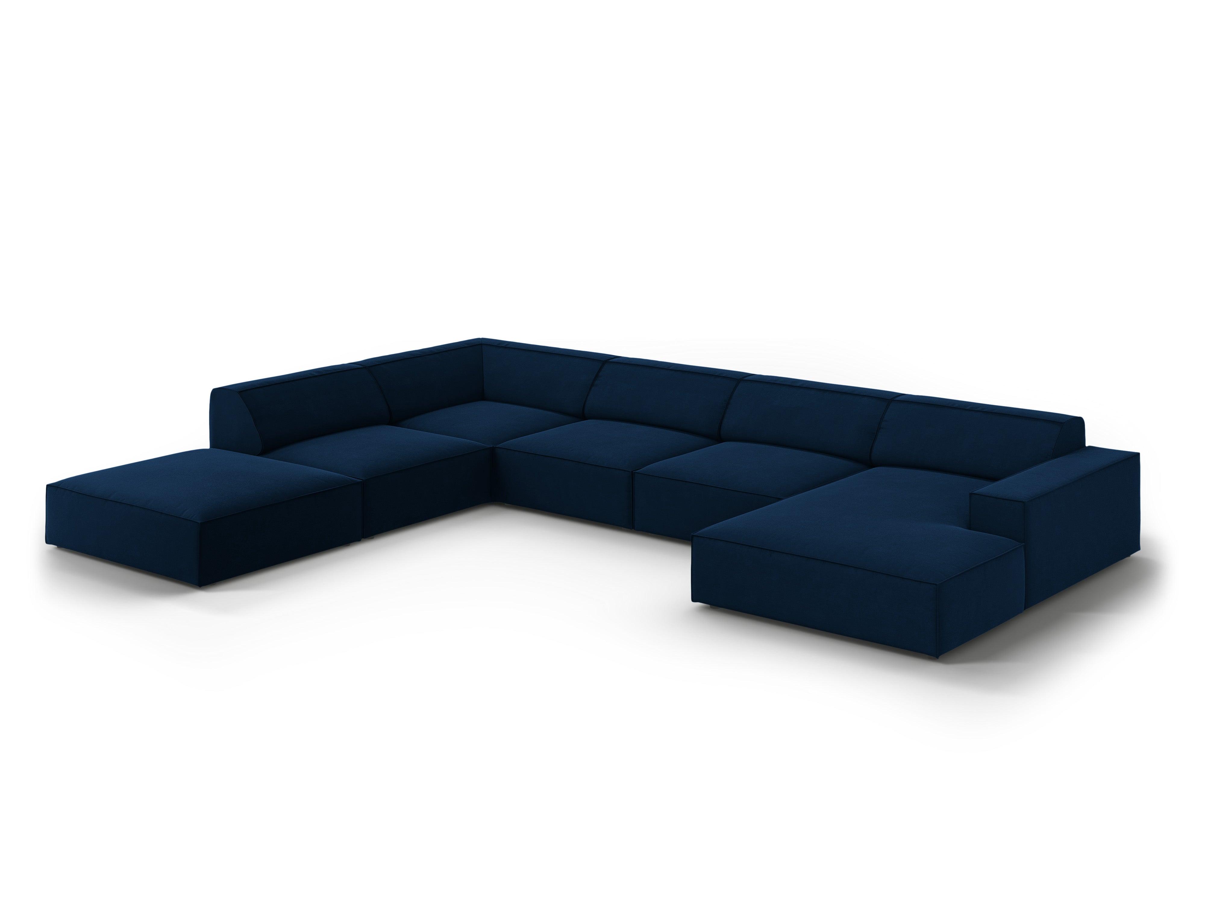 Sofa panoramiczna aksamitna lewostronna JODIE granat królewski Micadoni    Eye on Design