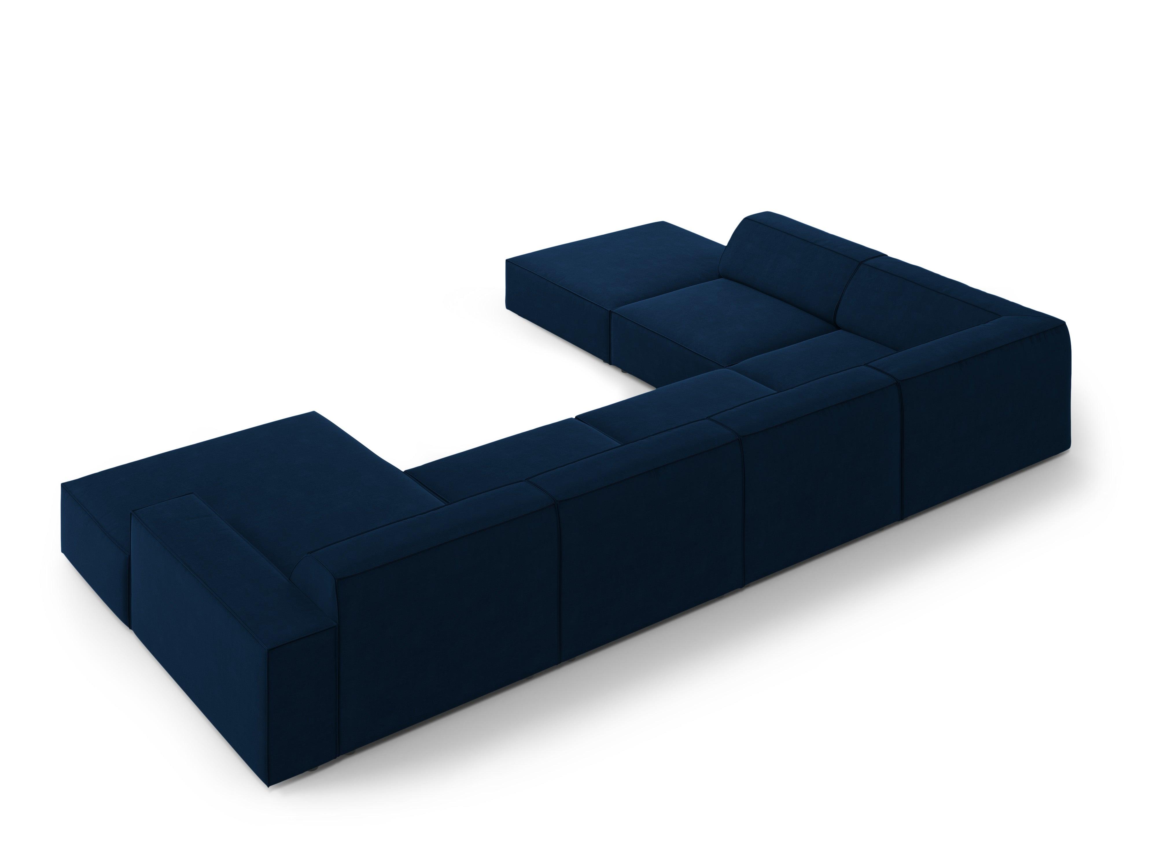 Sofa panoramiczna aksamitna lewostronna JODIE granat królewski Micadoni    Eye on Design