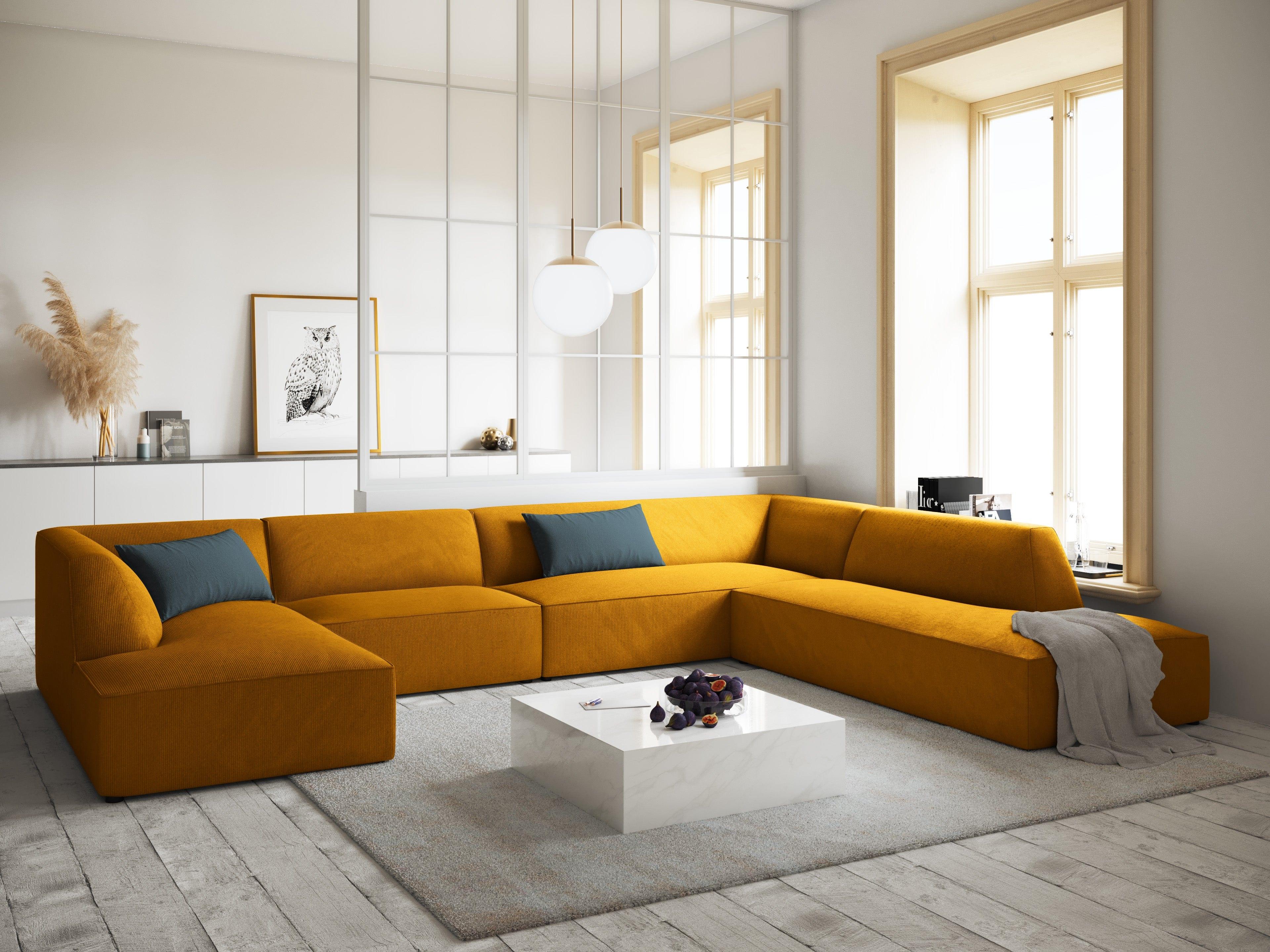 Narożnik w kształcie U sztruksowa prawostronny RUBY żółty Micadoni    Eye on Design