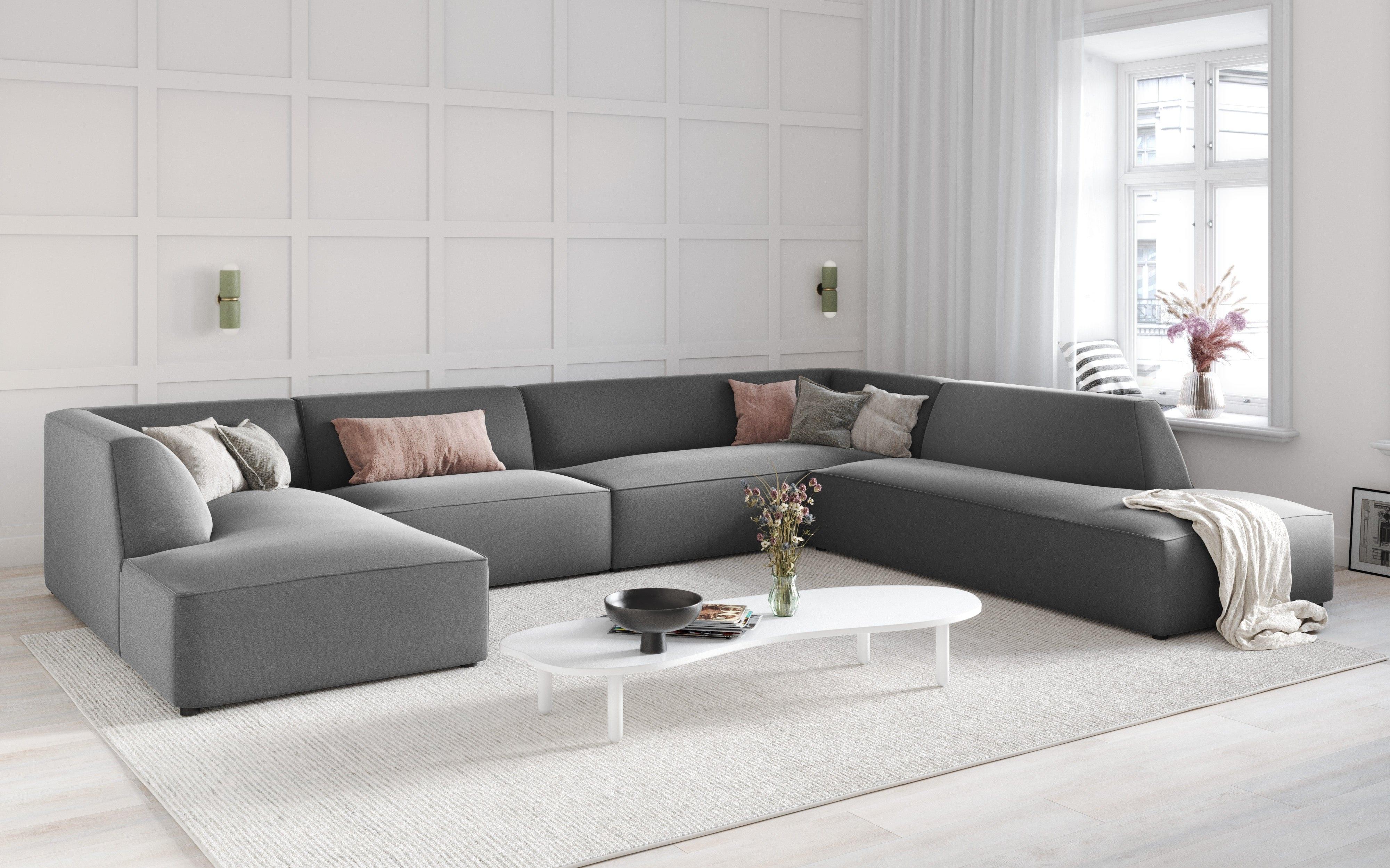 Narożnik w kształcie U aksamitny prawostronny RUBY szary Micadoni    Eye on Design