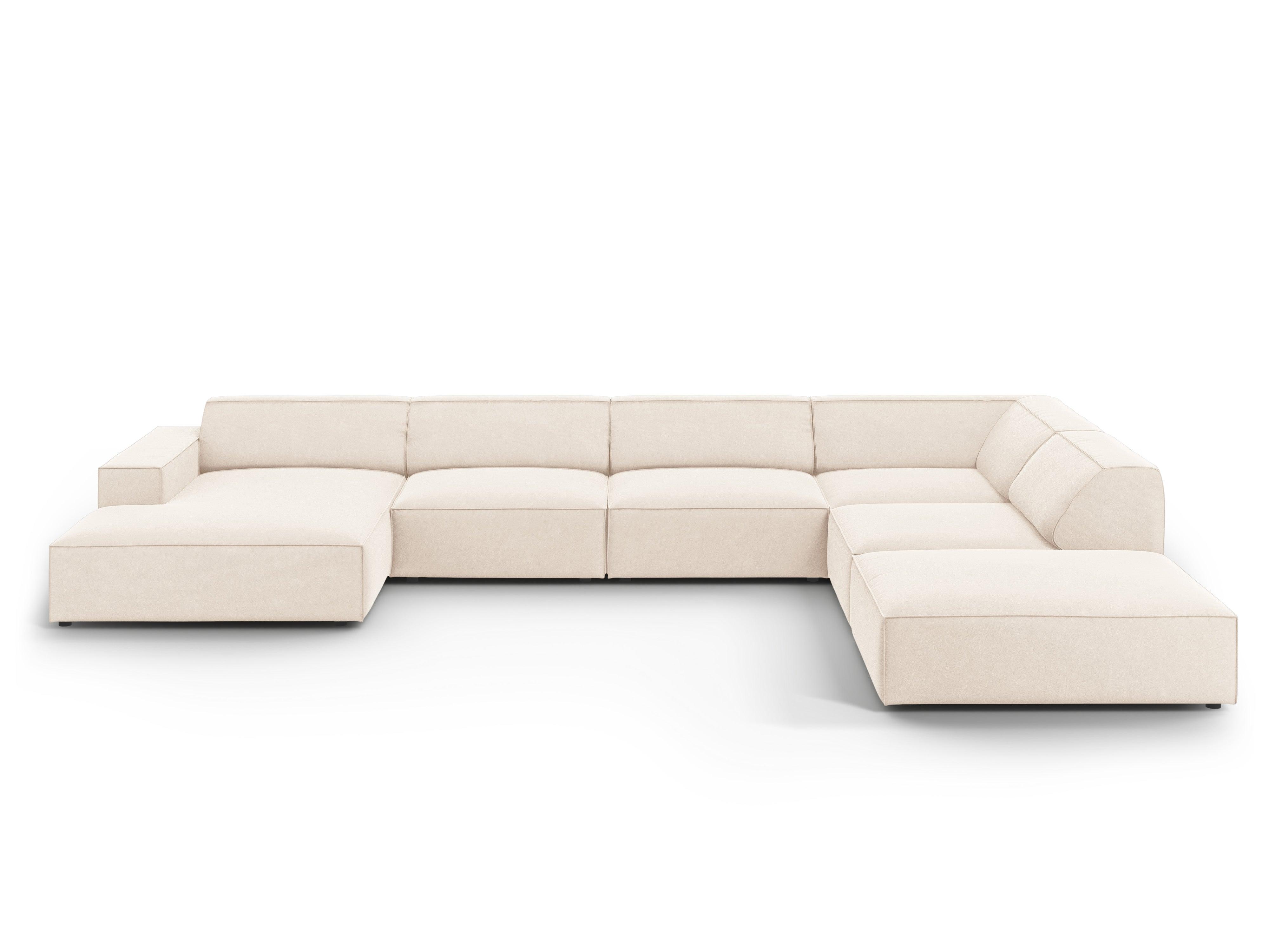 Sofa panoramiczna aksamitna prawostronna JODIE jasnobeżowy Micadoni    Eye on Design
