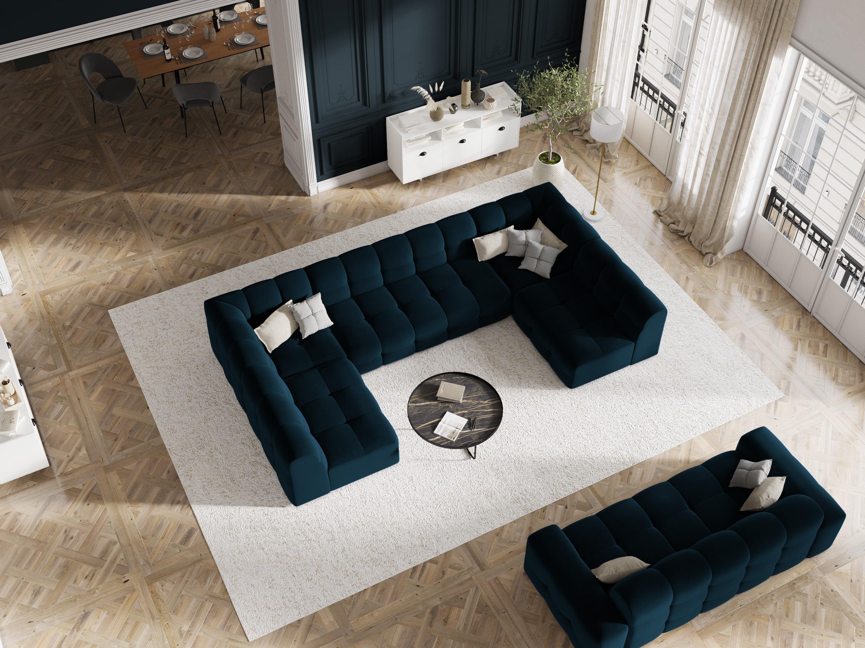 Narożnik aksamitny w kształcie U KENDAL granatowy Micadoni    Eye on Design