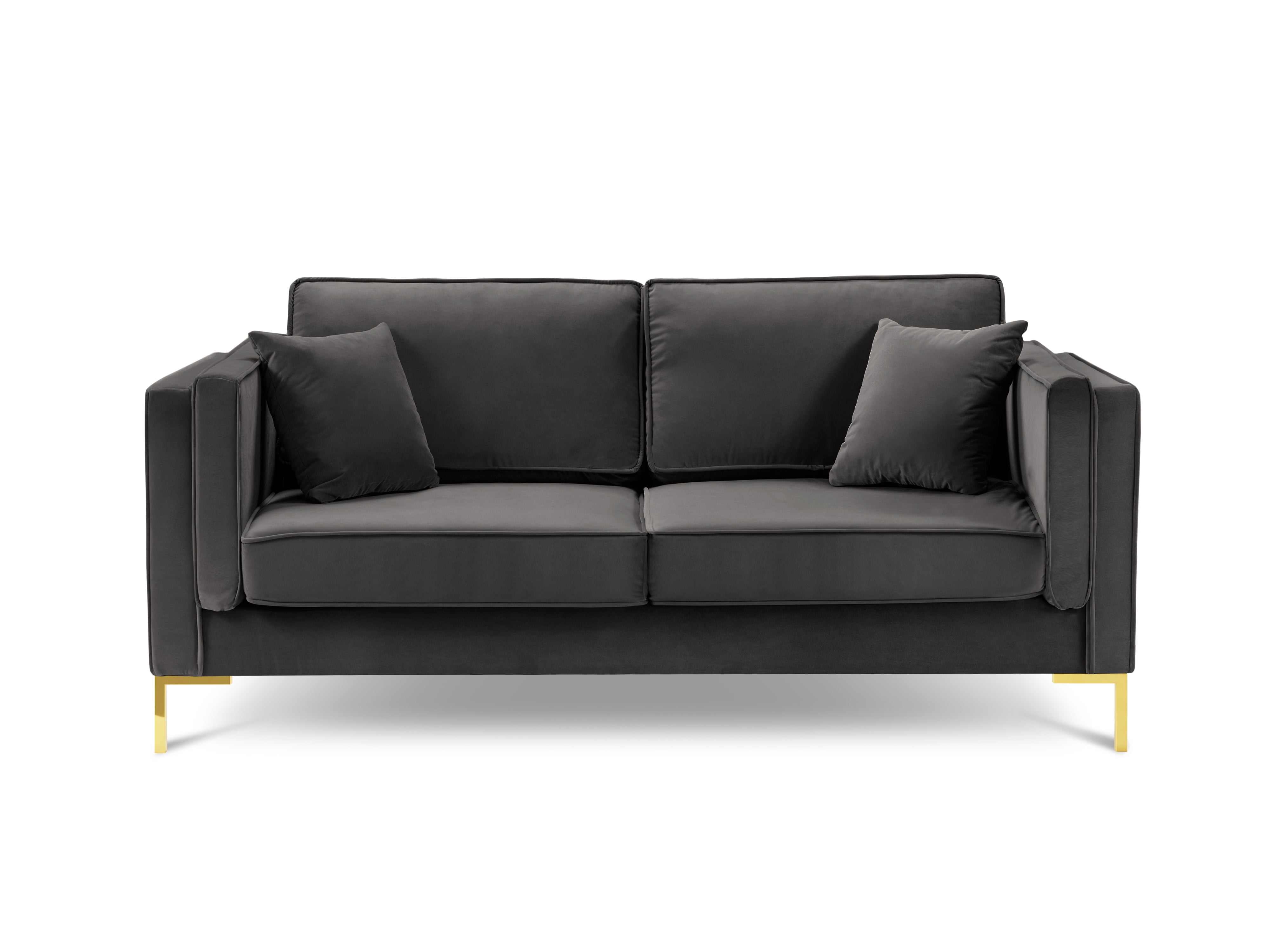 LUIS dark grey velvet 2-seater sofa with gold base