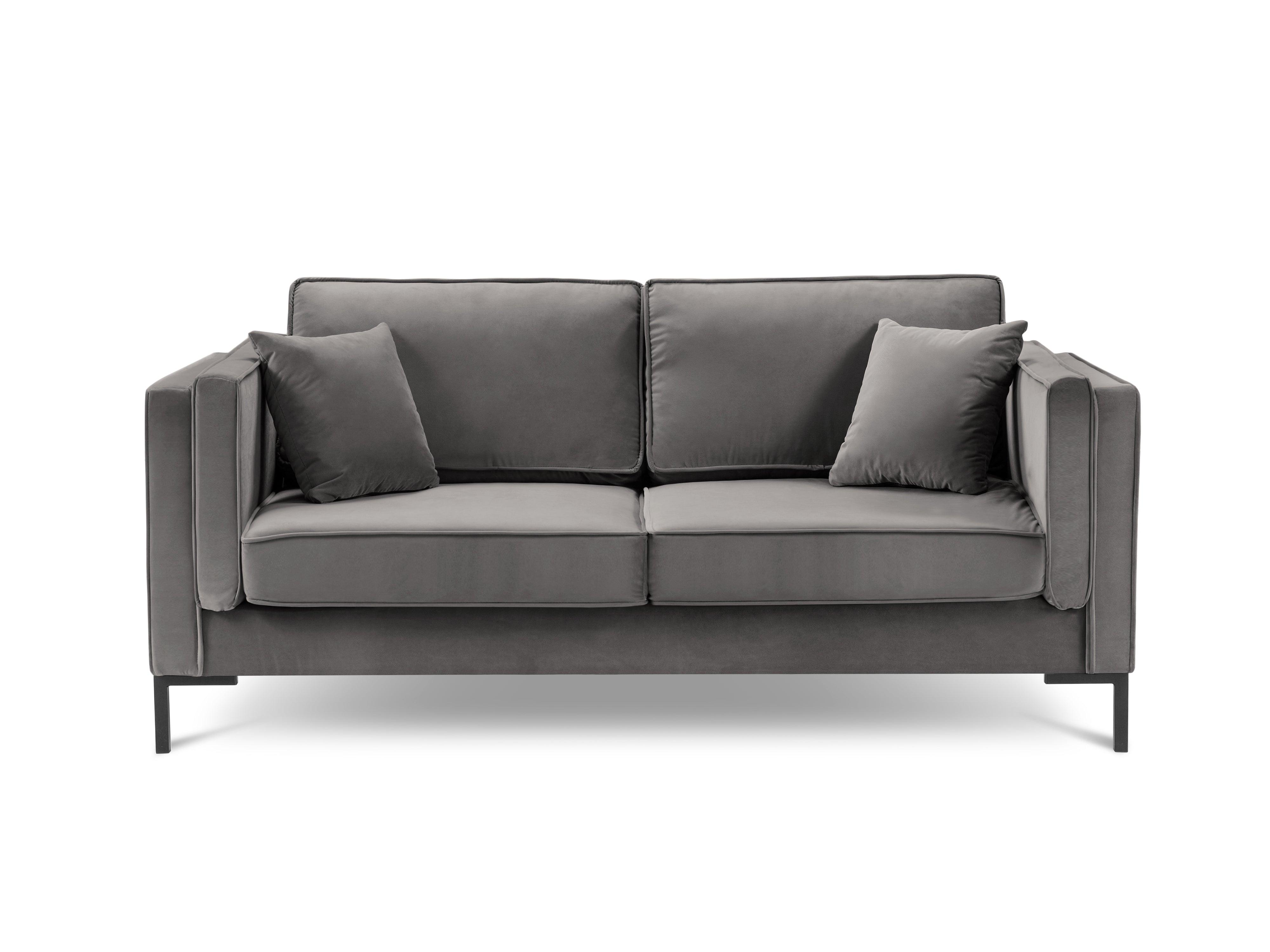 Hellgraues 2-Sitzer-Sofa aus Samt LUIS mit schwarzem Untergestell