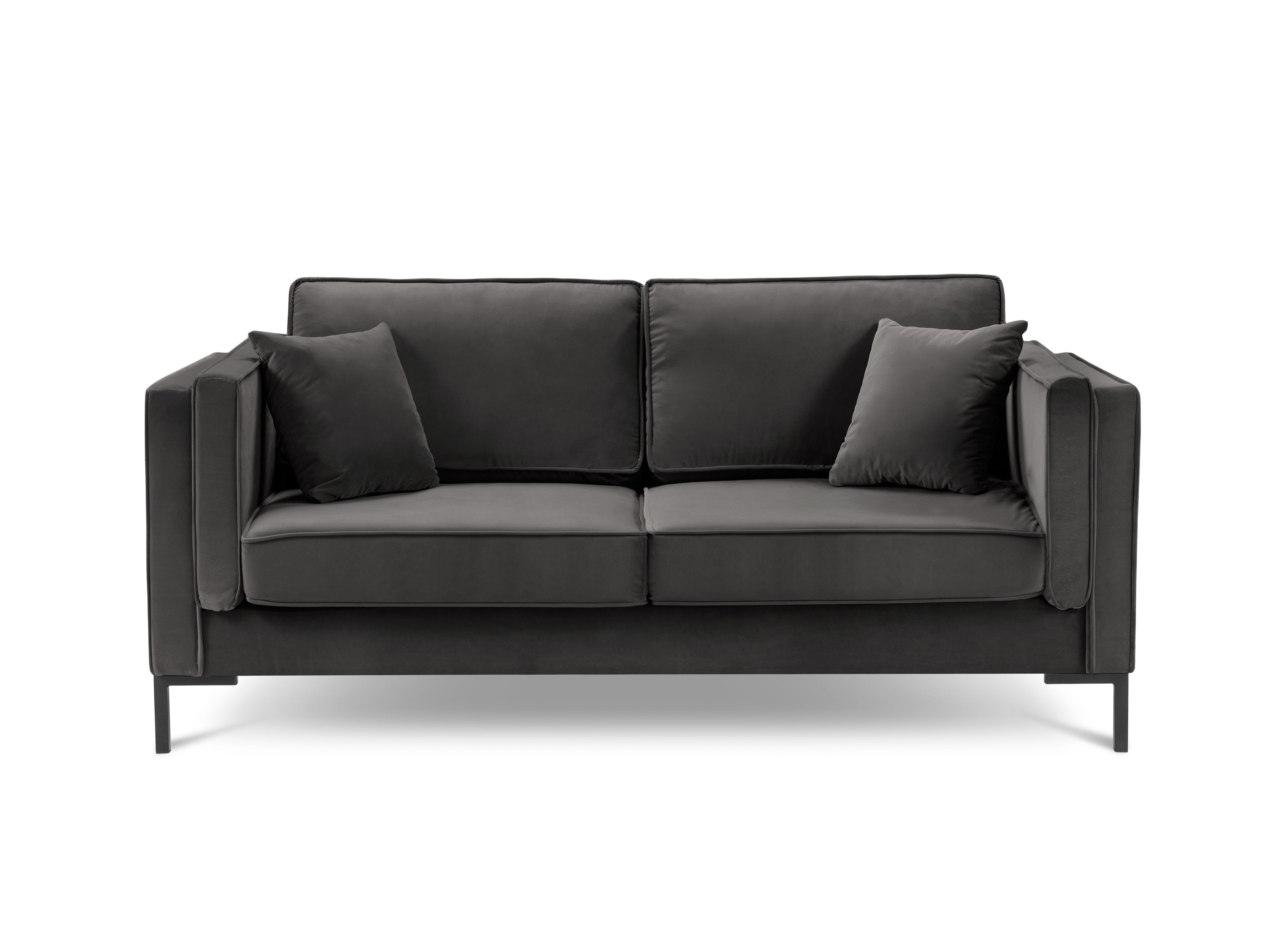 LUIS dark grey velvet 2-seater sofa with black base