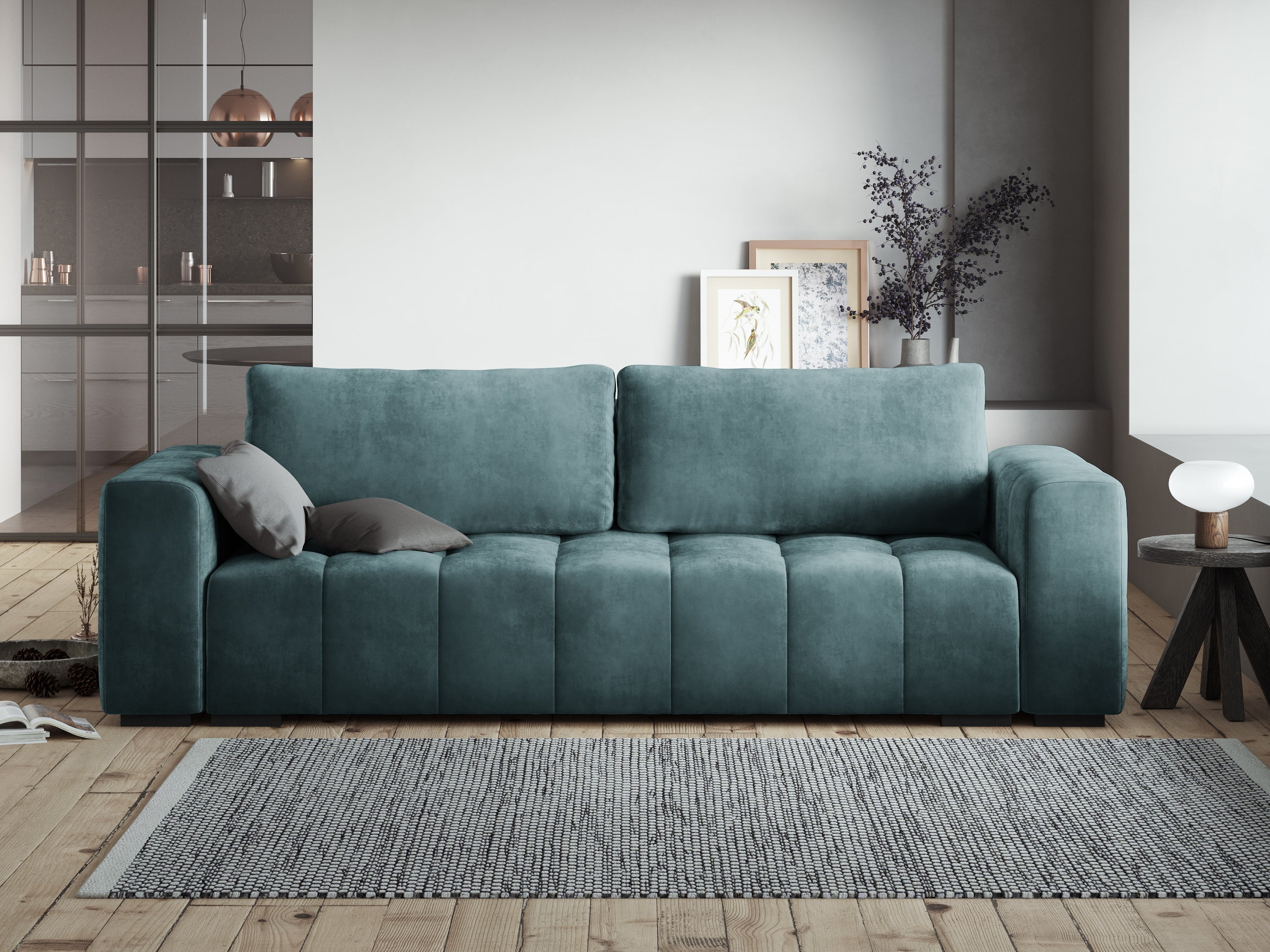 LUCA velvet sofa with sleeping function marine